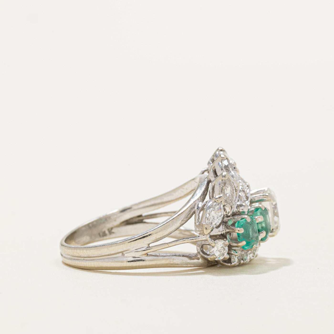Diamond & Colombian Emerald Waterfall Cocktail Ring | 0.90ct, 2.00ctw, 0.58ctw | SZ 7.75