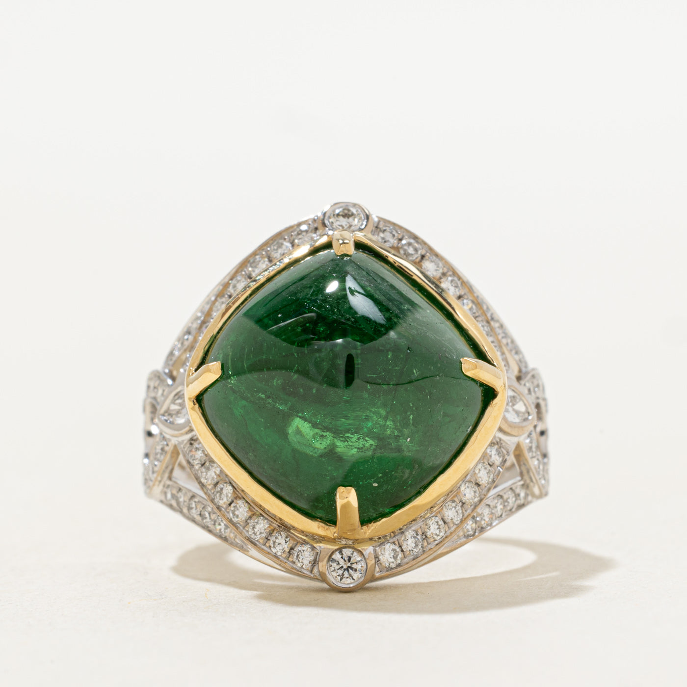 14.90ct GRS Untreated Sugerloaf Tsavorite Garnet & Diamond Ring | GRS 14.90ct | 0.71ctw | SZ 7