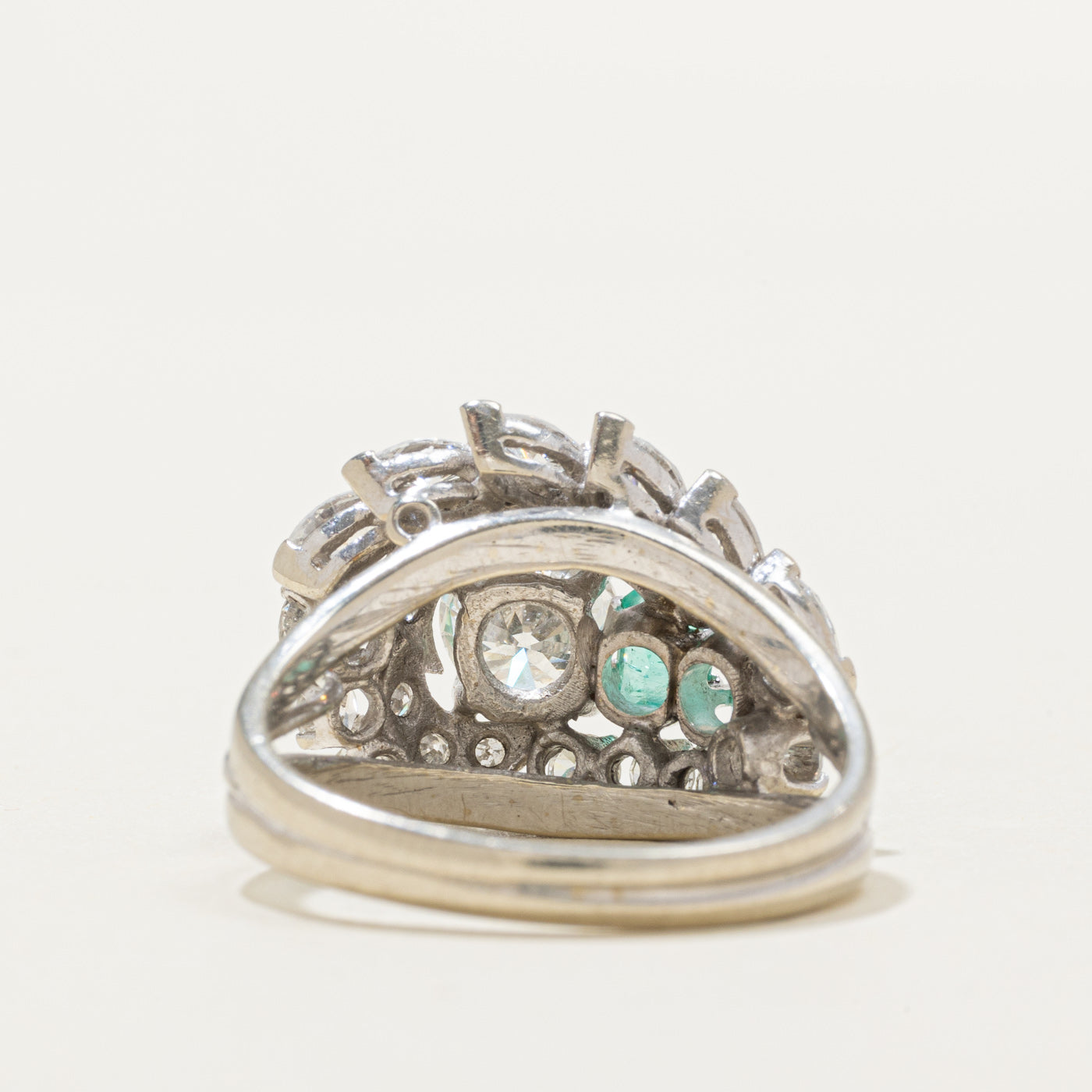 Diamond & Colombian Emerald Waterfall Cocktail Ring | 0.90ct, 2.00ctw, 0.58ctw | SZ 7.75