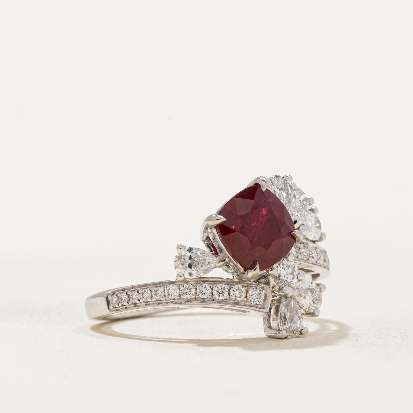 AIGS Unheated Ruby & Diamond Bypass Ring | 1.42ct, 0.698ctw | SZ 6