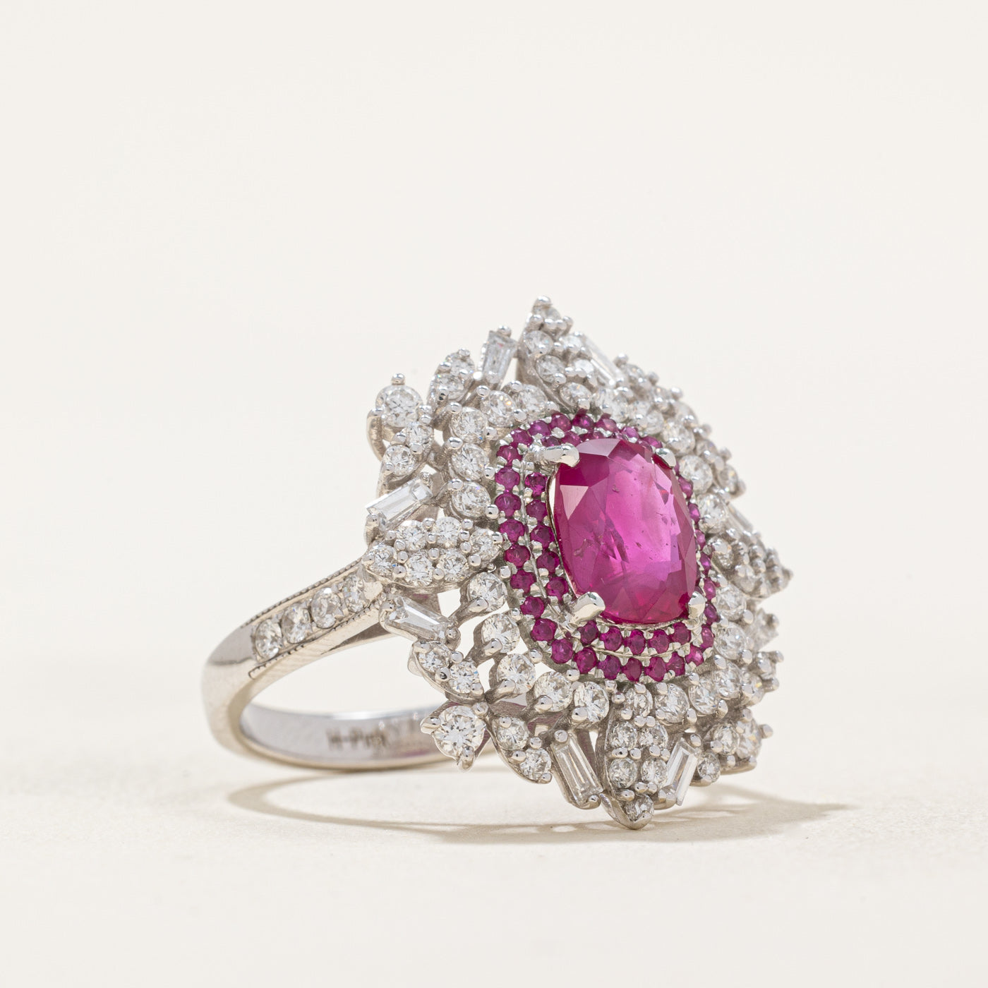 GRS Unheated Burma Ruby & Diamond Cocktail Ring | 1.82ctw, 0.90ctw | SZ 6.5