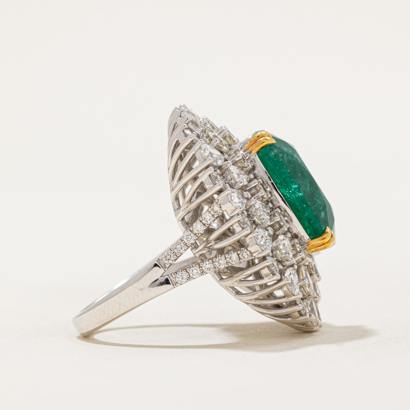 9.5ct+ Emerald & Diamond Cocktail Ring | 9.52ct, 3.96ctw | SZ 7.25