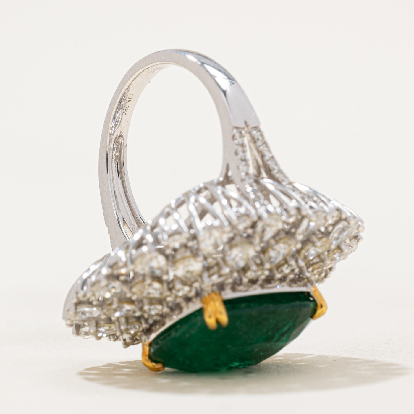 9.5ct+ Emerald & Diamond Cocktail Ring | 9.52ct, 3.96ctw | SZ 7.25