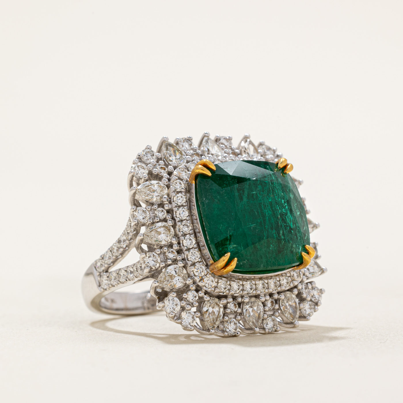 8ct+ Emerald & Diamond Cocktail Ring | 8.18ct, 1.40ctw | SZ 7
