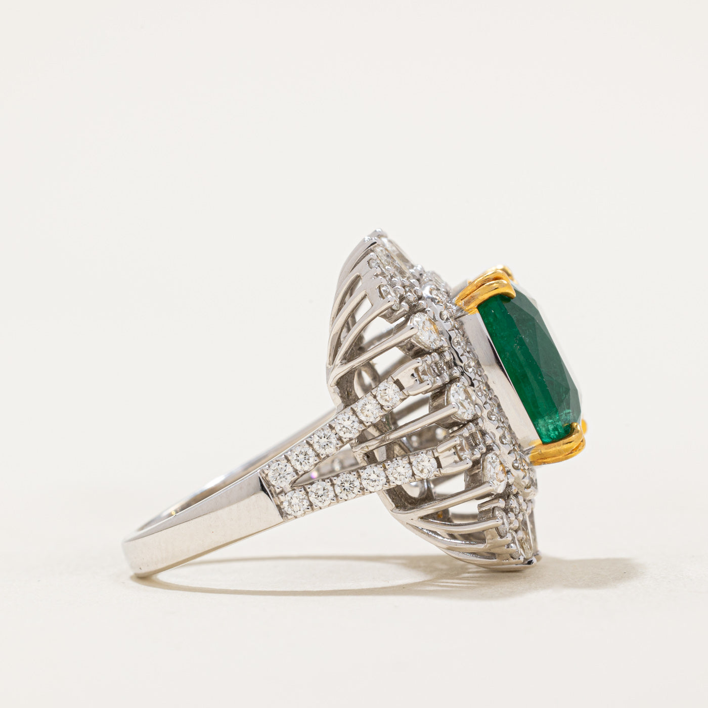 8ct+ Emerald & Diamond Cocktail Ring | 8.18ct, 1.40ctw | SZ 7