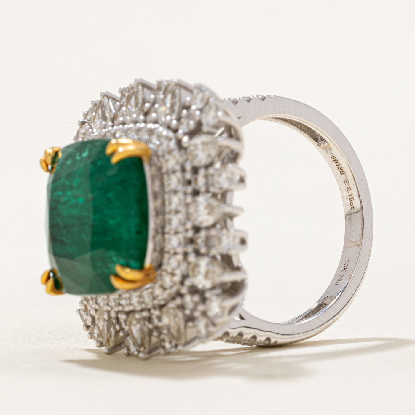 8ct+ Emerald & Diamond Cocktail Ring | 8.18ct, 1.40ctw | SZ 7