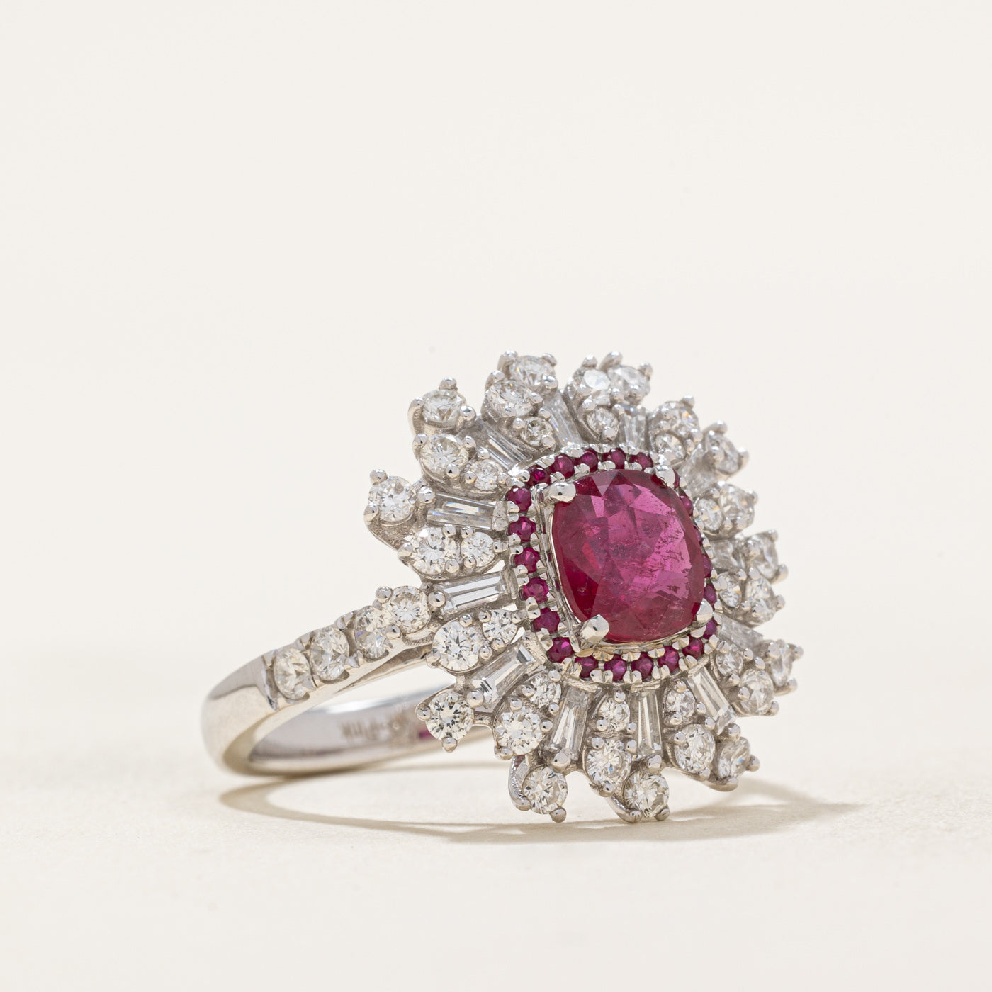 GRS Unheated Ruby & Diamond Cocktail Ring | 1.29ctw, 1.30ctw | SZ 6.5