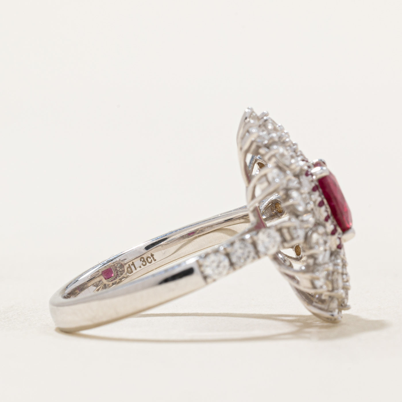 GRS Unheated Ruby & Diamond Cocktail Ring | 1.29ctw, 1.30ctw | SZ 6.5