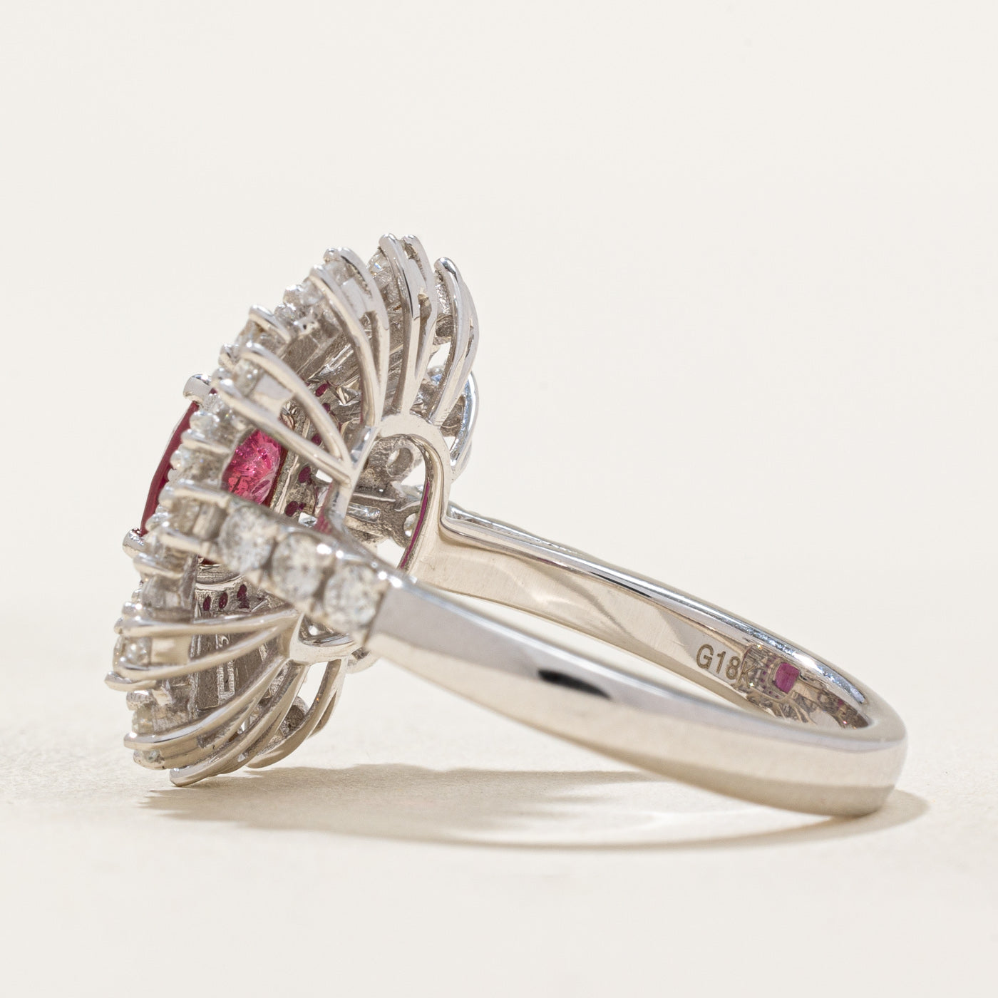 GRS Unheated Ruby & Diamond Cocktail Ring | 1.29ctw, 1.30ctw | SZ 6.5