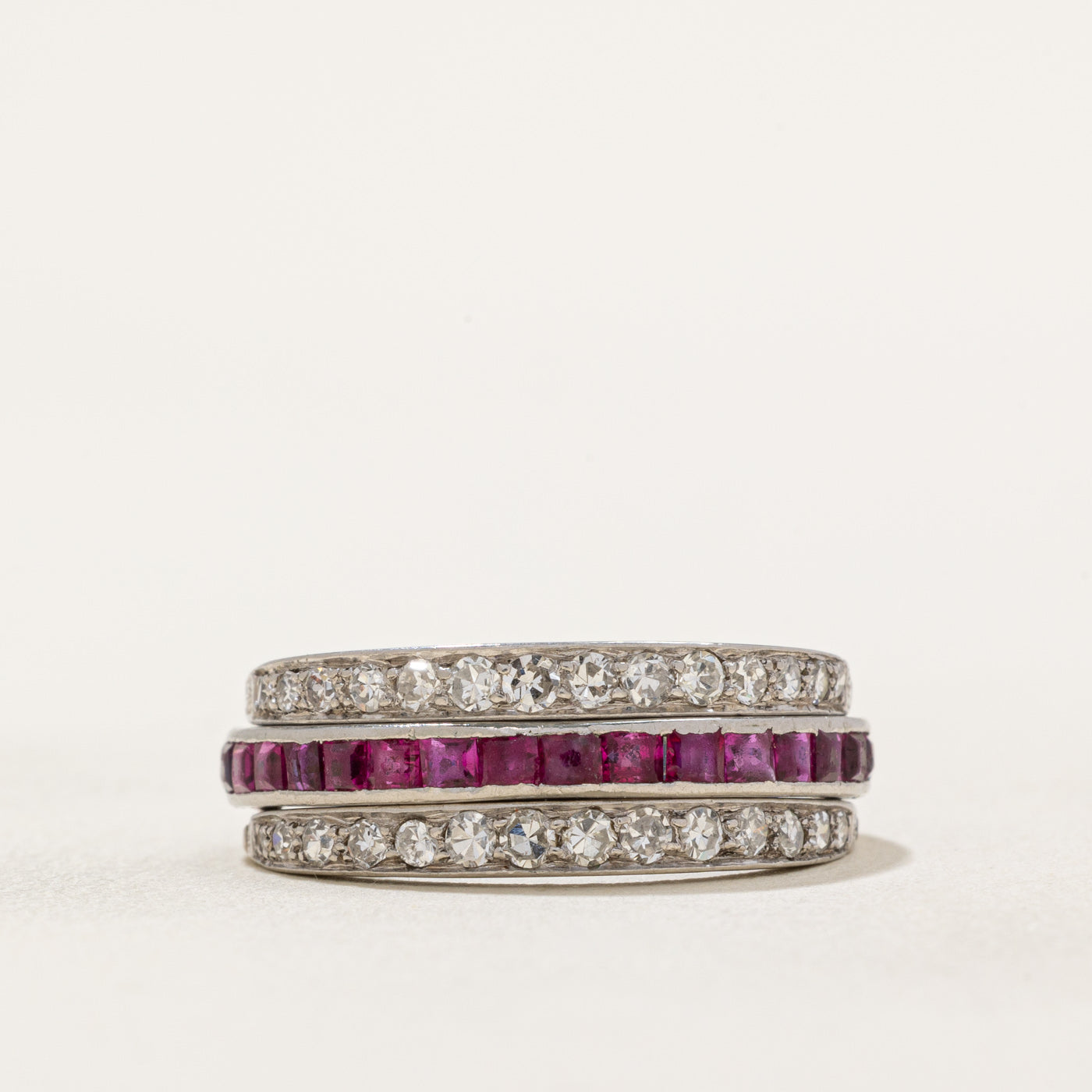 Art Deco Platinum Ruby, Sapphire & Diamond Convertible Ring | 1.55ctw, 0.58ctw | SZ 7