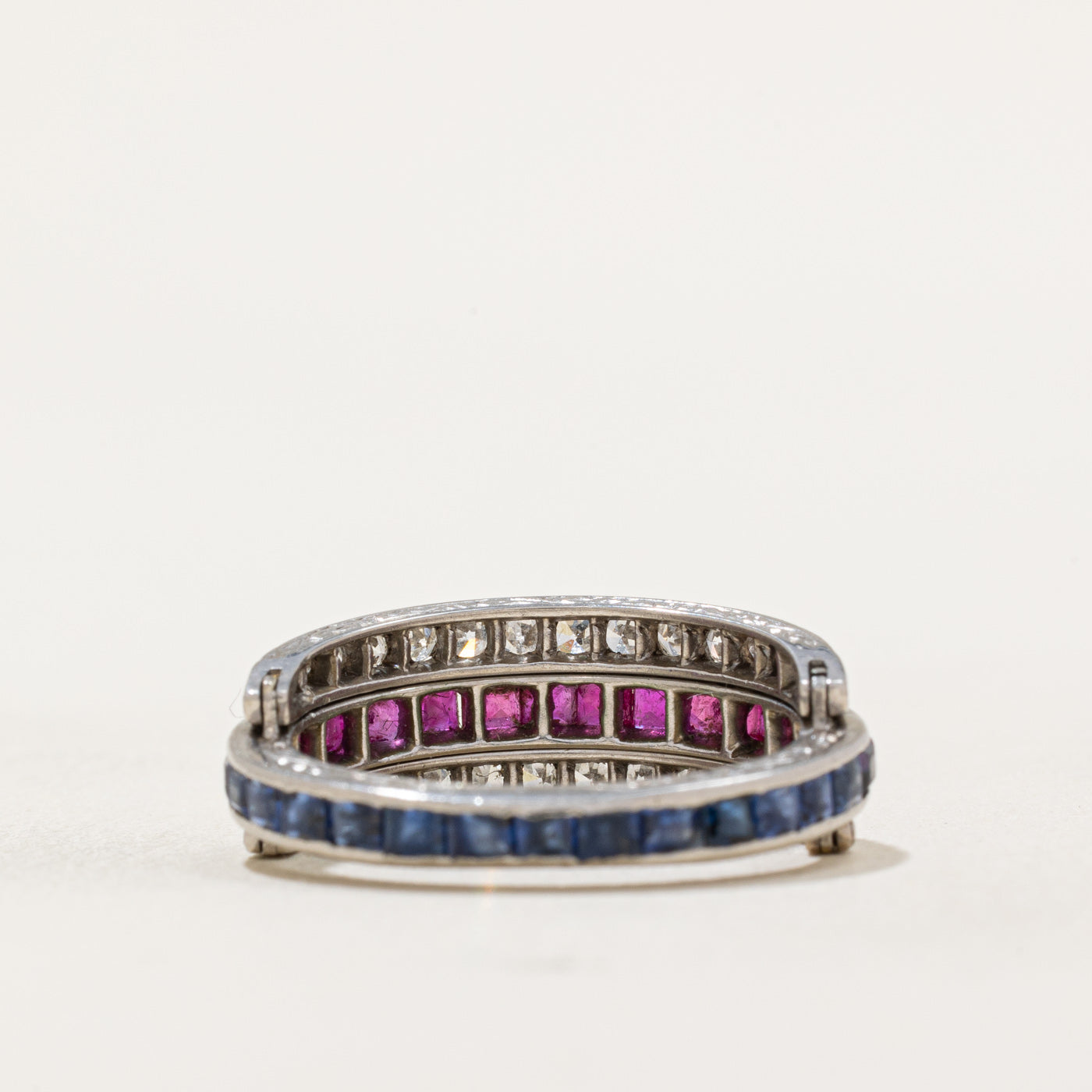 Art Deco Platinum Ruby, Sapphire & Diamond Convertible Ring | 1.55ctw, 0.58ctw | SZ 7