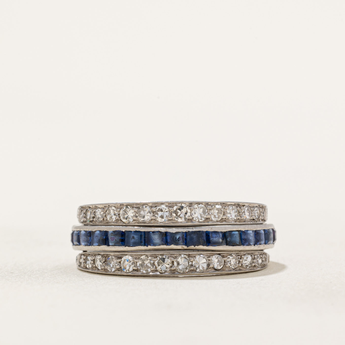 Art Deco Platinum Ruby, Sapphire & Diamond Convertible Ring | 1.55ctw, 0.58ctw | SZ 7