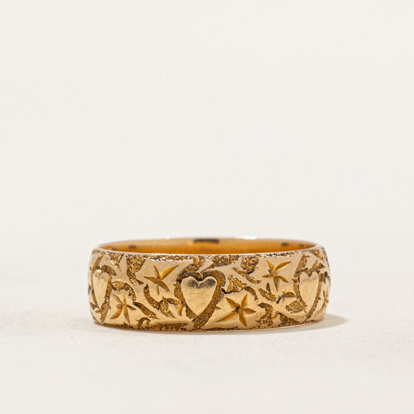 1905 Birmingham 18k Yellow Gold Mizpah Ring with Heart Motif | SZ 6.25