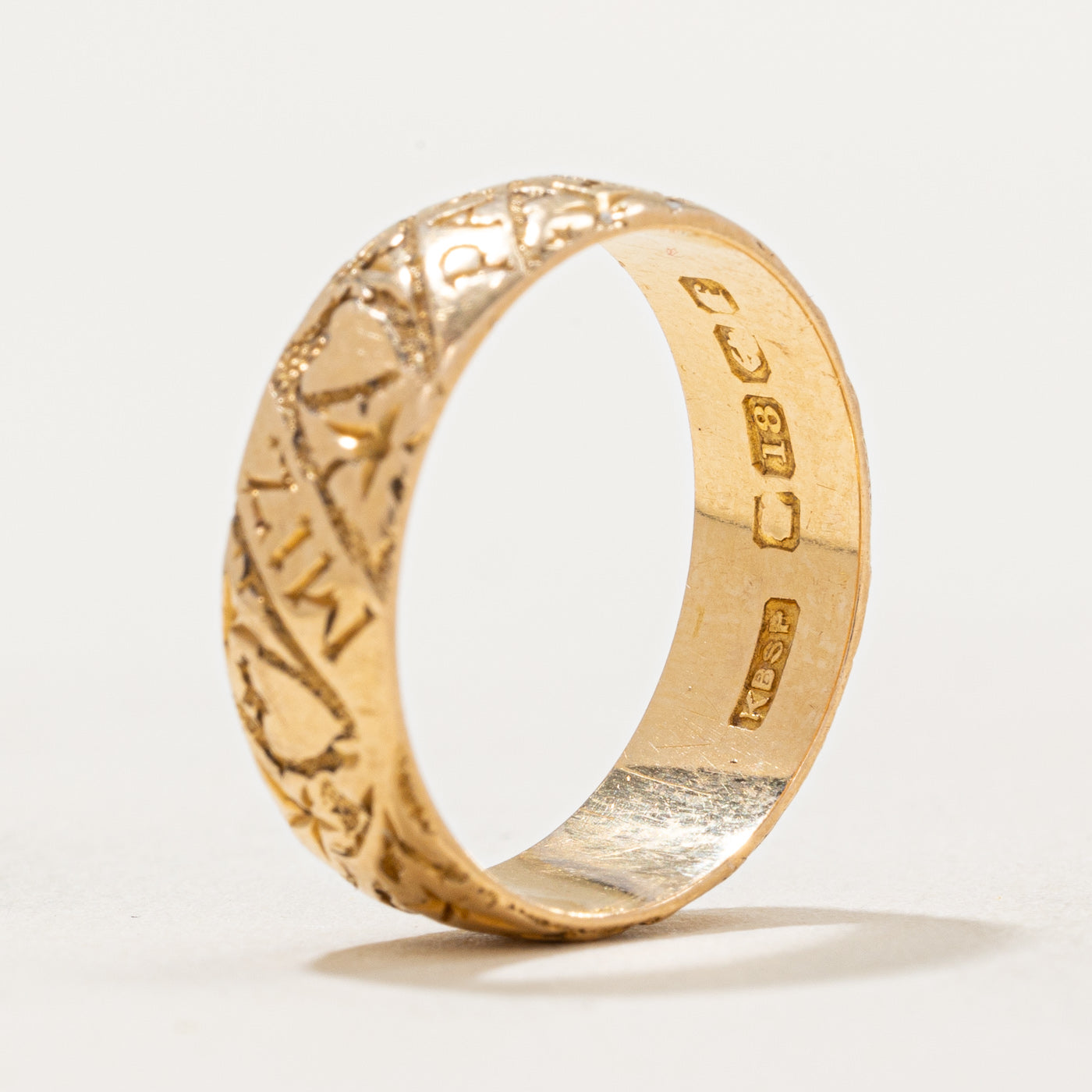 1905 Birmingham 18k Yellow Gold Mizpah Ring with Heart Motif | SZ 6.25