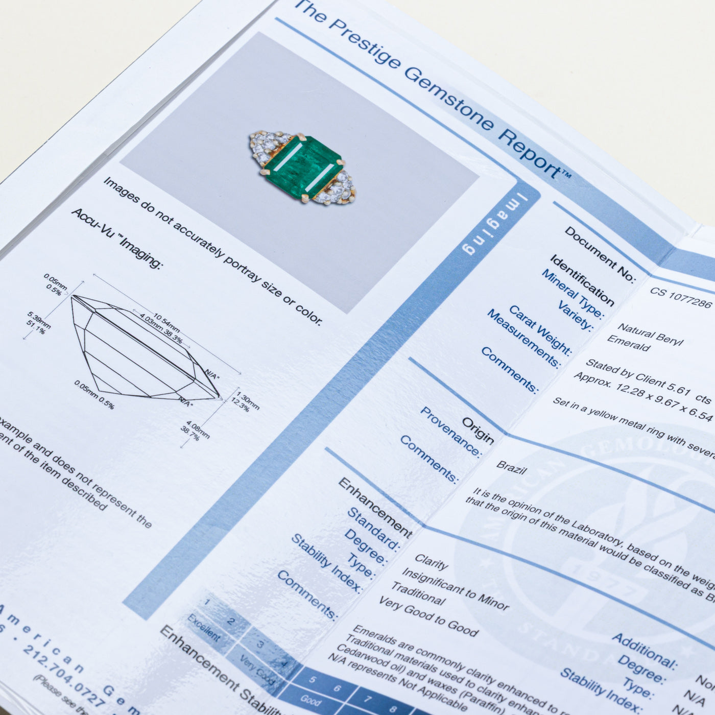 4.83ct AGL Brazilian Emerald & Diamond Ring | AGL 4.83ct | 1.00ctw | SZ 7