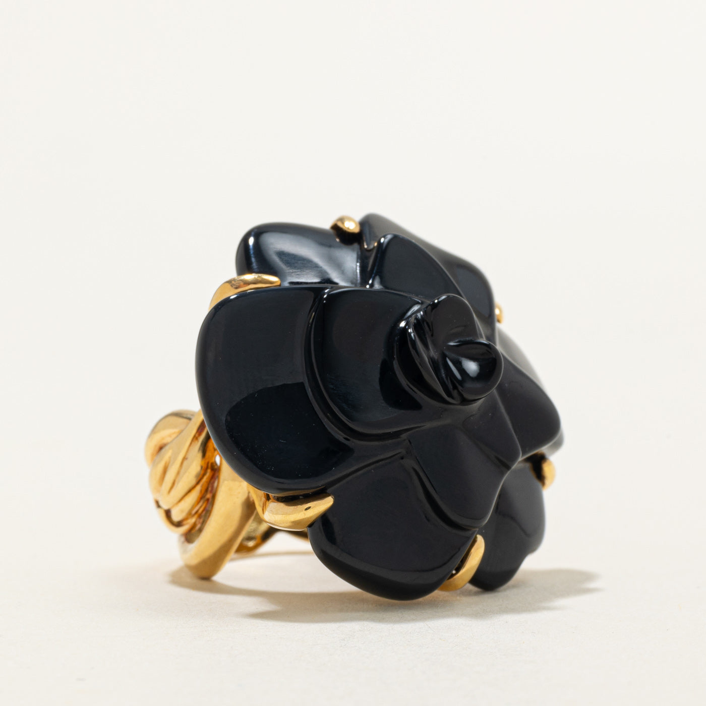 'Chanel' Camelia Onyx Ring | 65ct | Sz 5.25