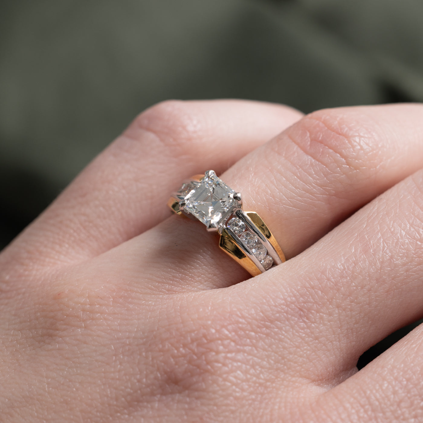 Asscher Cut Diamond Accented Engagement Ring | 1.20ct VS1 H, 0.50ctw | SZ 5.5