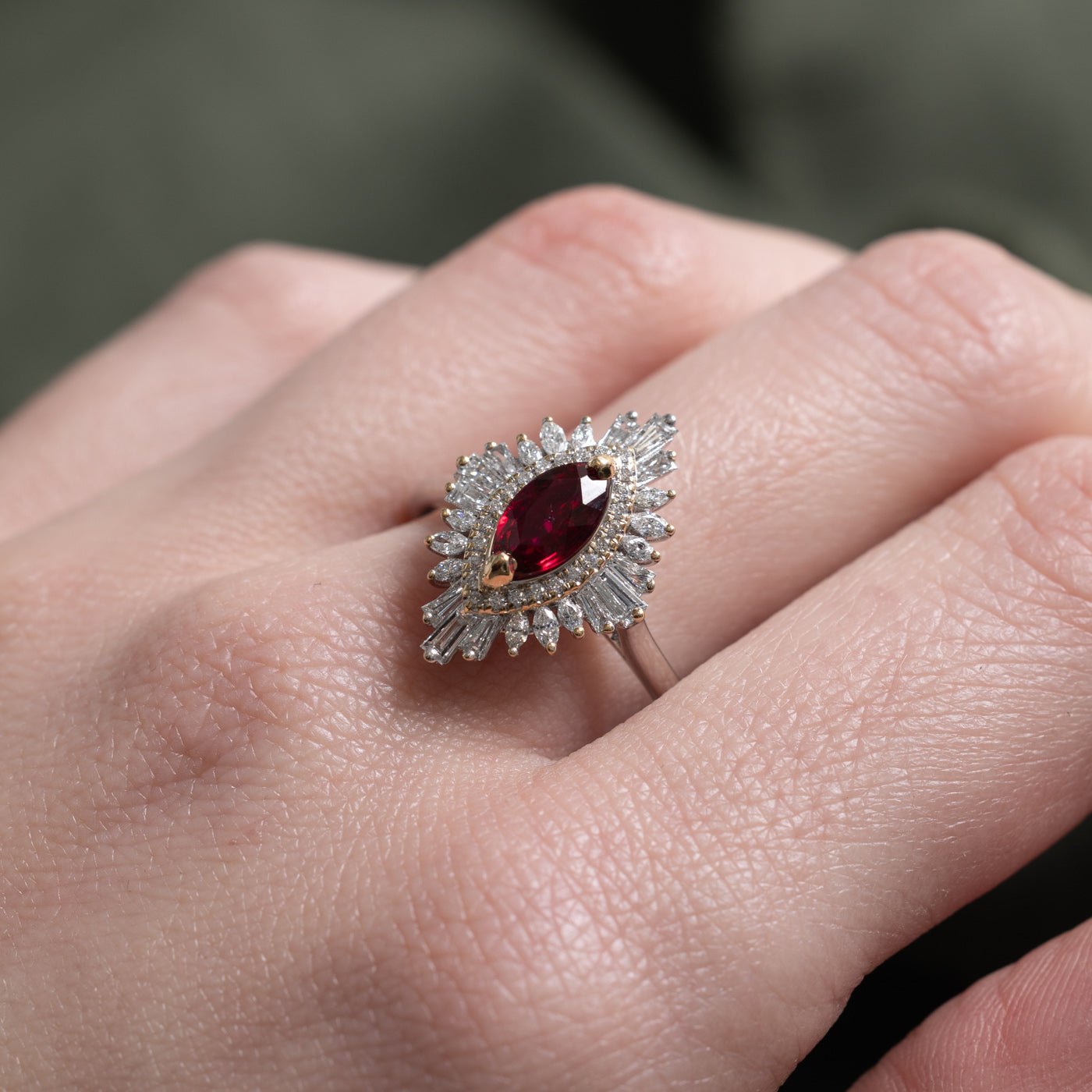 GRS Unheated Vivid Red Ruby & Diamond Ring | GRS 0.99ct, 0.72ctw | SZ 9