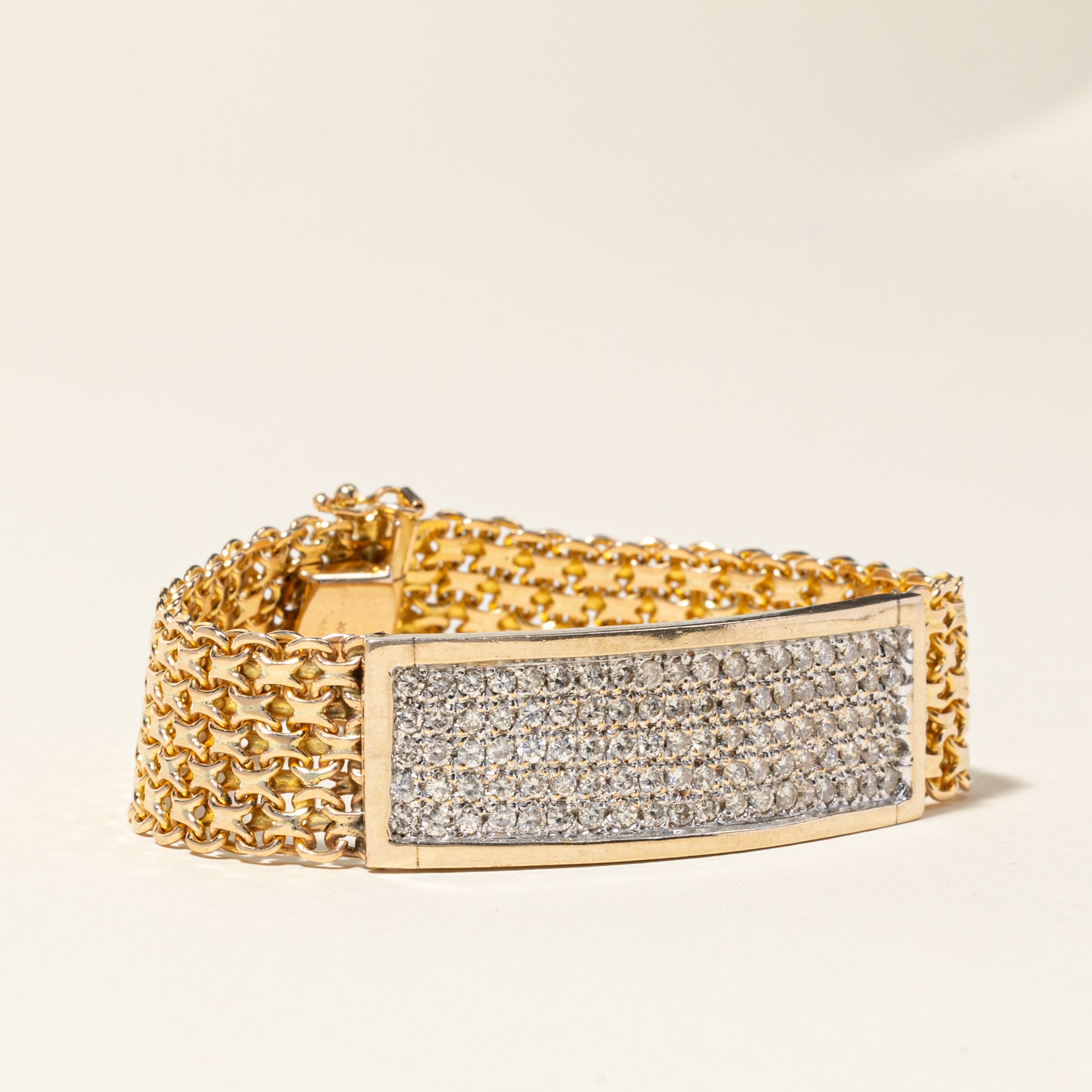 Italian 10K Yellow Gold Diamond Watch Strap Bracelet | 2.47ctw | SZ 6.5"