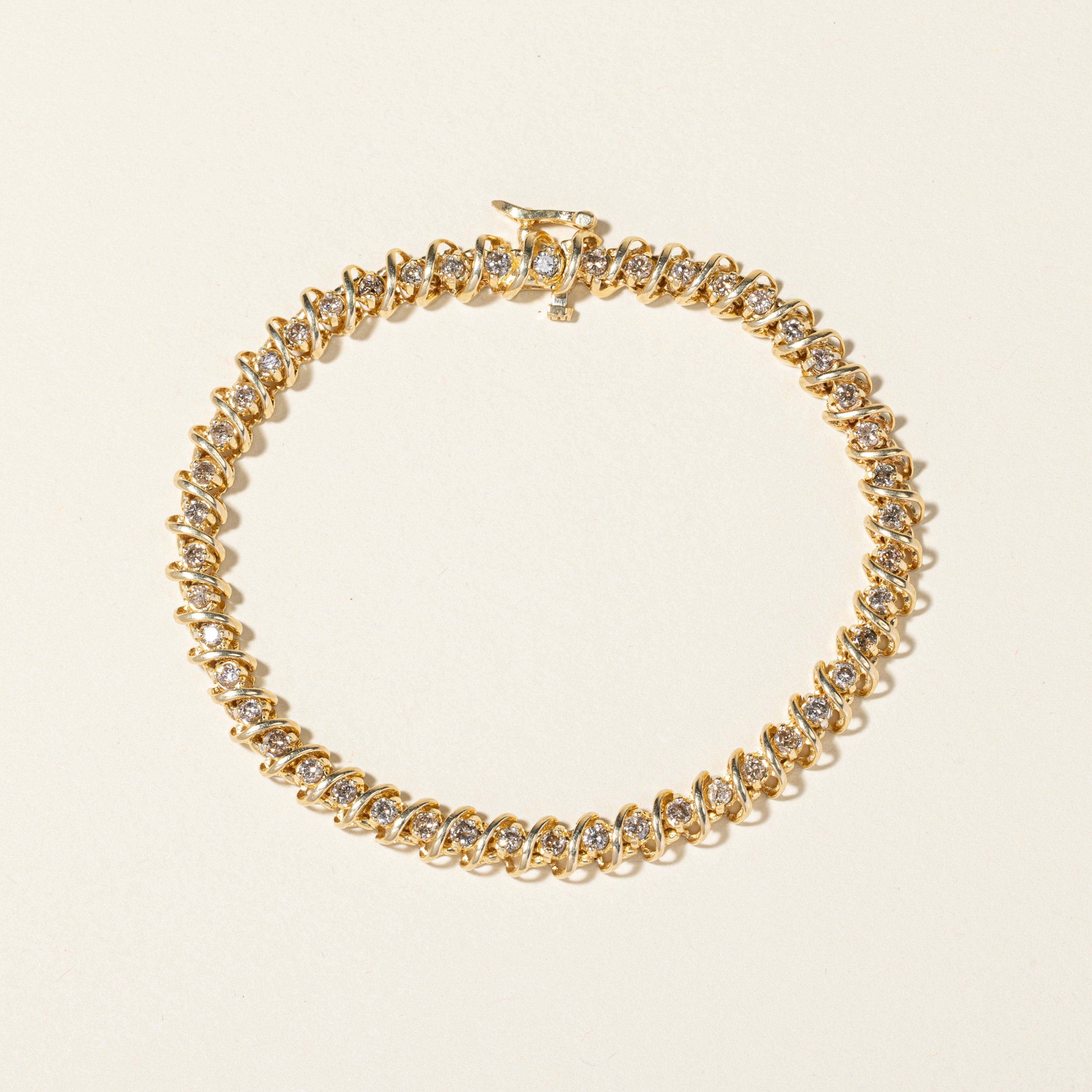 14K Yellow Gold Spiral Design Diamond Tennis Bracelet | 3.06ctw | SZ 8" |