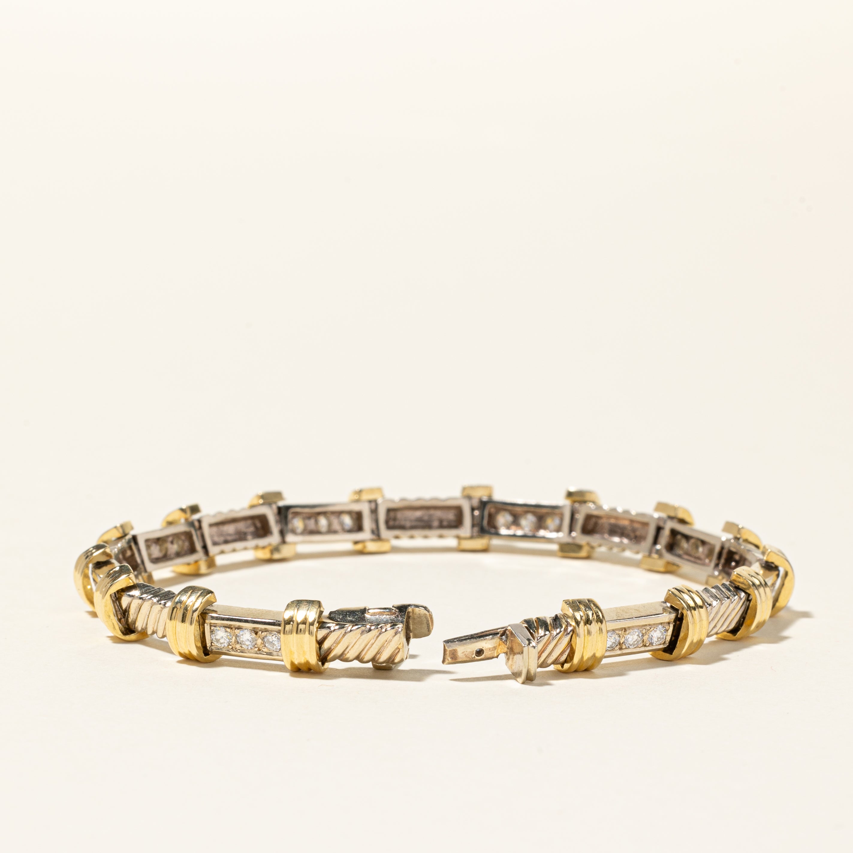 Two Tone Gold Diamond Bracelet | 0.96ctw | SZ 7.25"