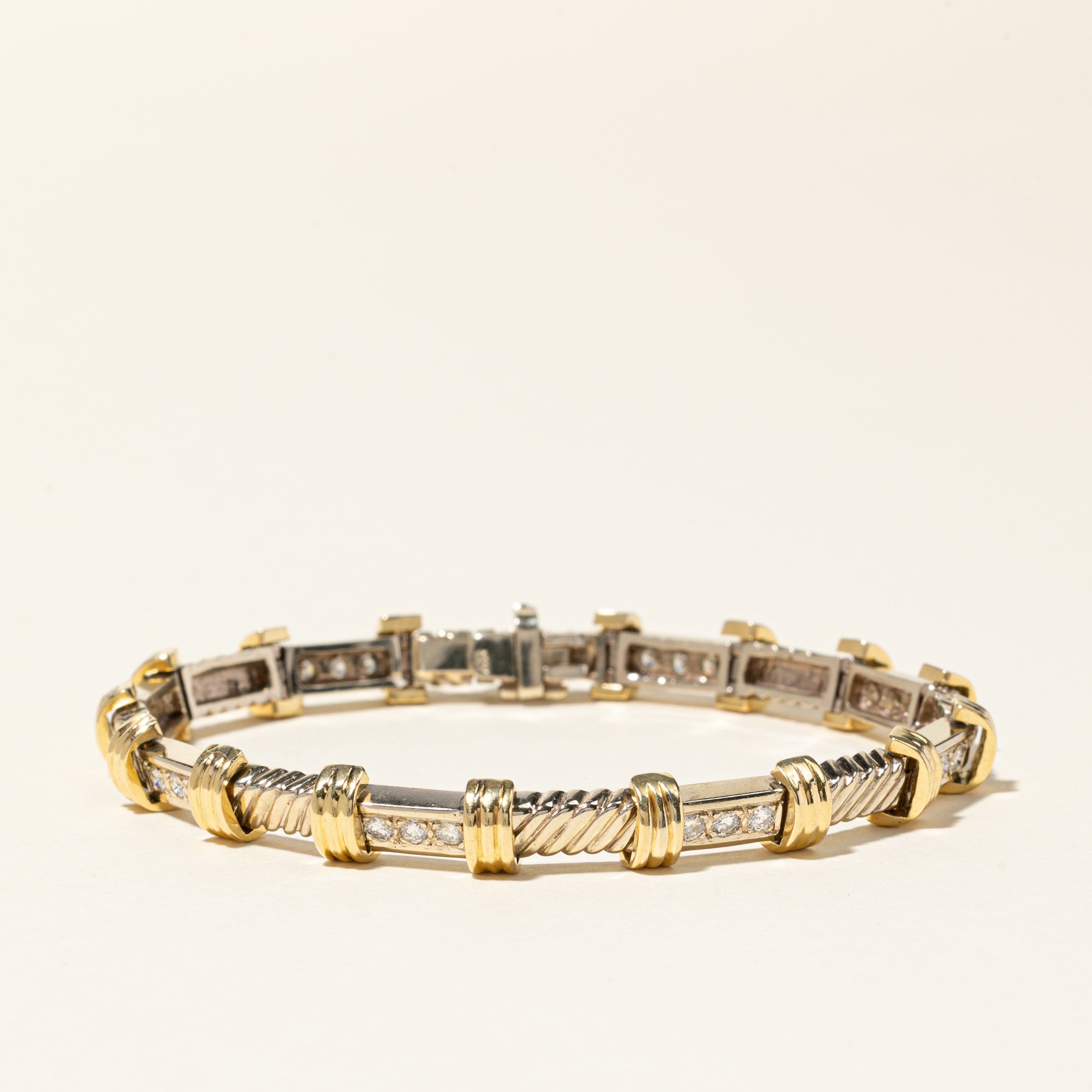 Two Tone Gold Diamond Bracelet | 0.96ctw | SZ 7.25"