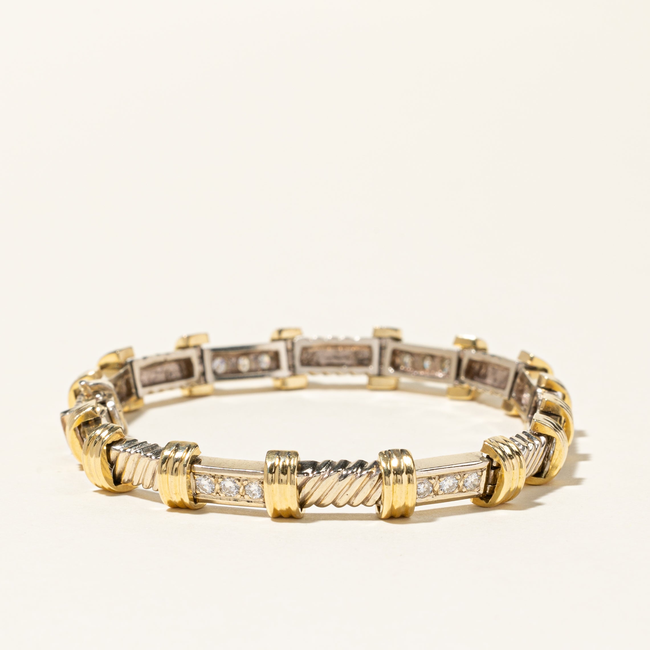 Two Tone Gold Diamond Bracelet | 0.96ctw | SZ 7.25"