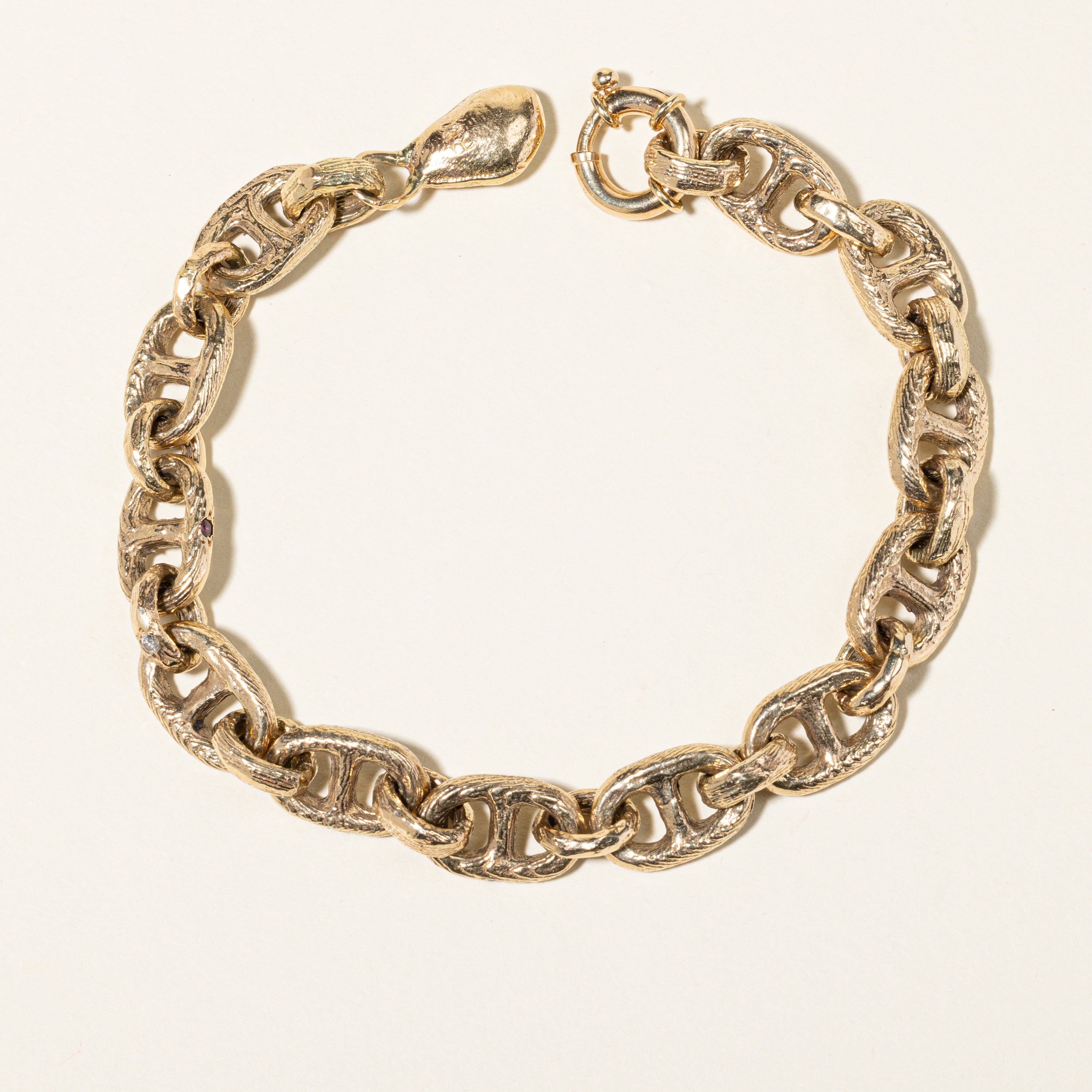 14K Yellow Gold Ruby & Diamond Anchor Chain Bracelet | 0.11ctw, 0.97ctw | 9.5" |
