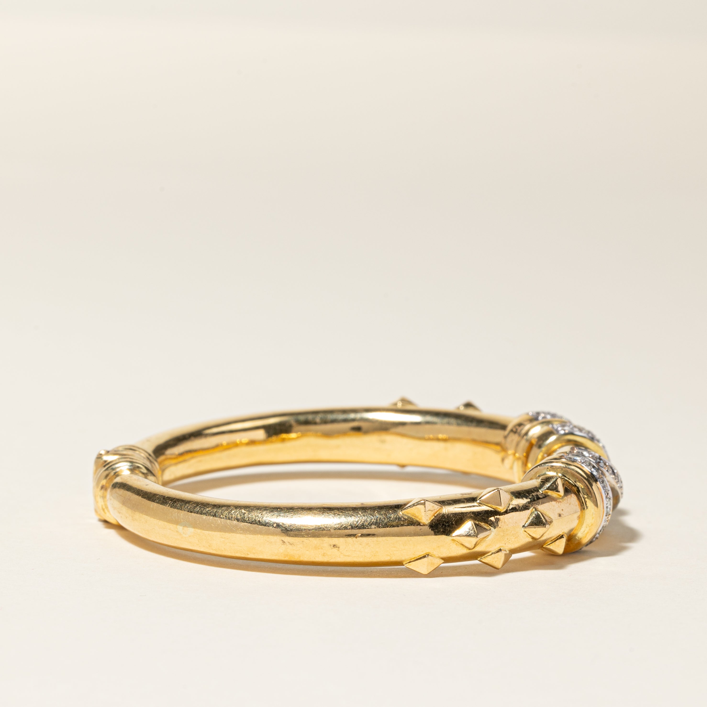 18K Yellow Gold Studded Design Bangle Diamond Bangle Bracelet | 1.54ctw | 6.5" |