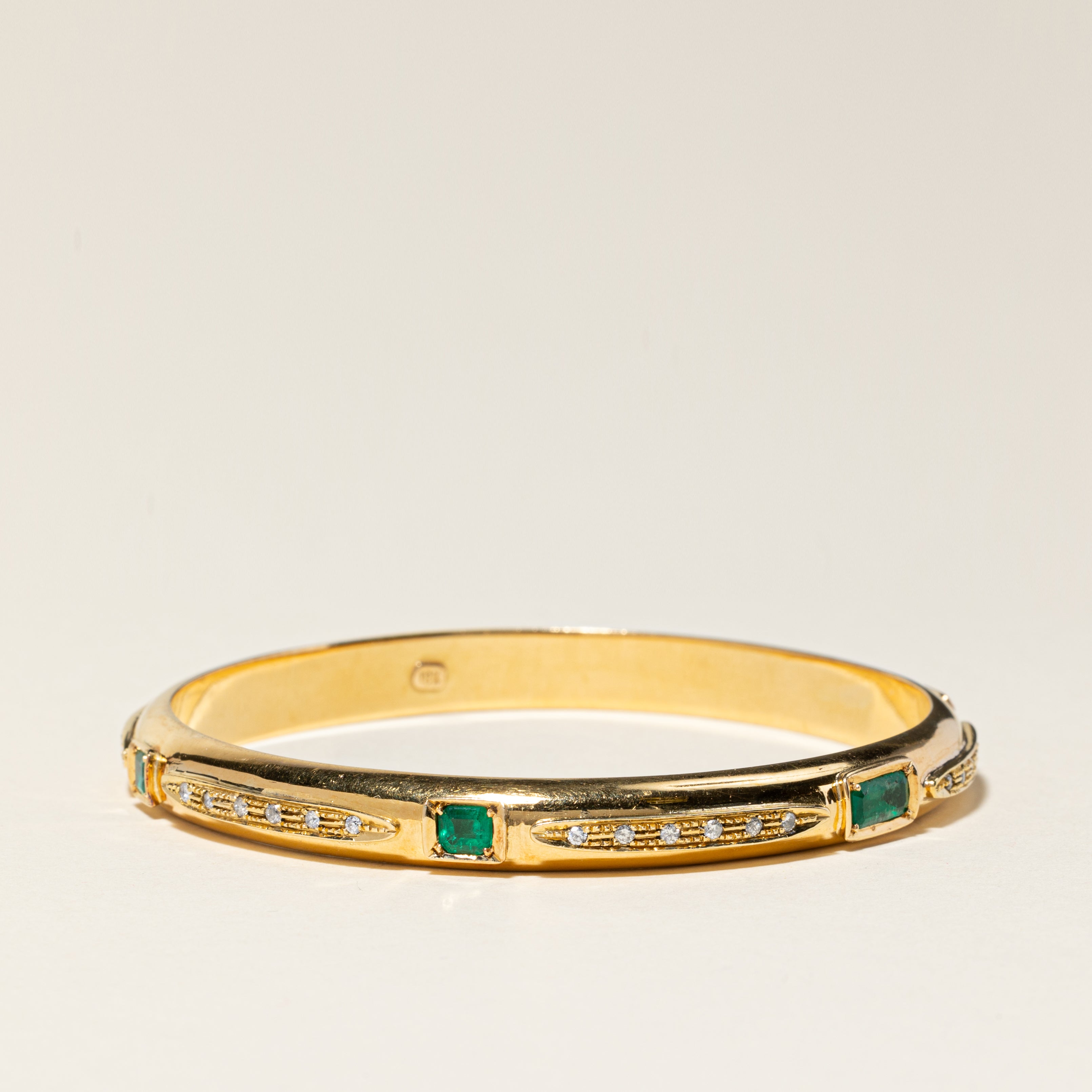 18K Yellow Gold Emerald & Diamond Bangle | 0.55ctw, 2.81ctw | 7.75" |