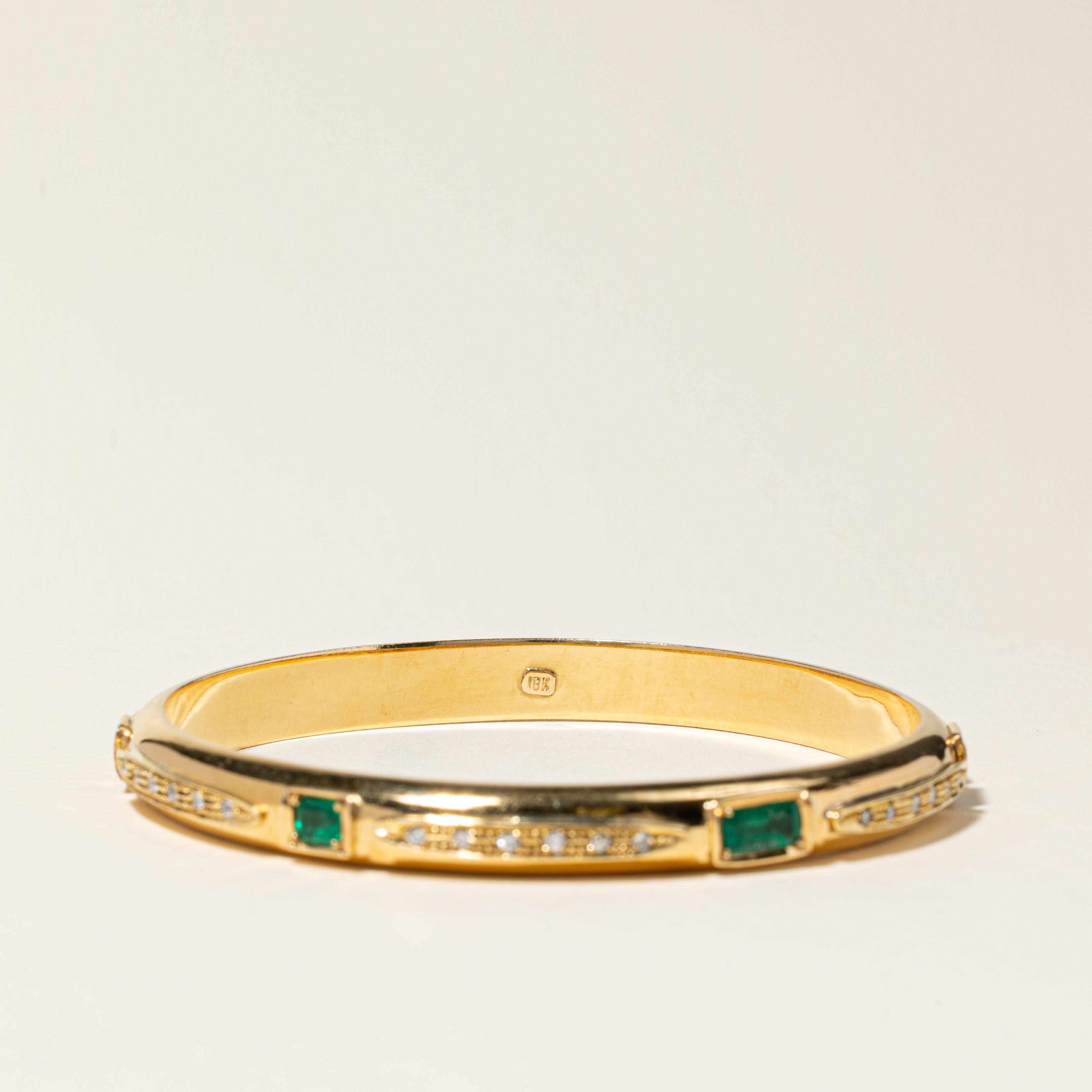 18K Yellow Gold Emerald & Diamond Bangle | 0.55ctw, 2.81ctw | 7.75" |