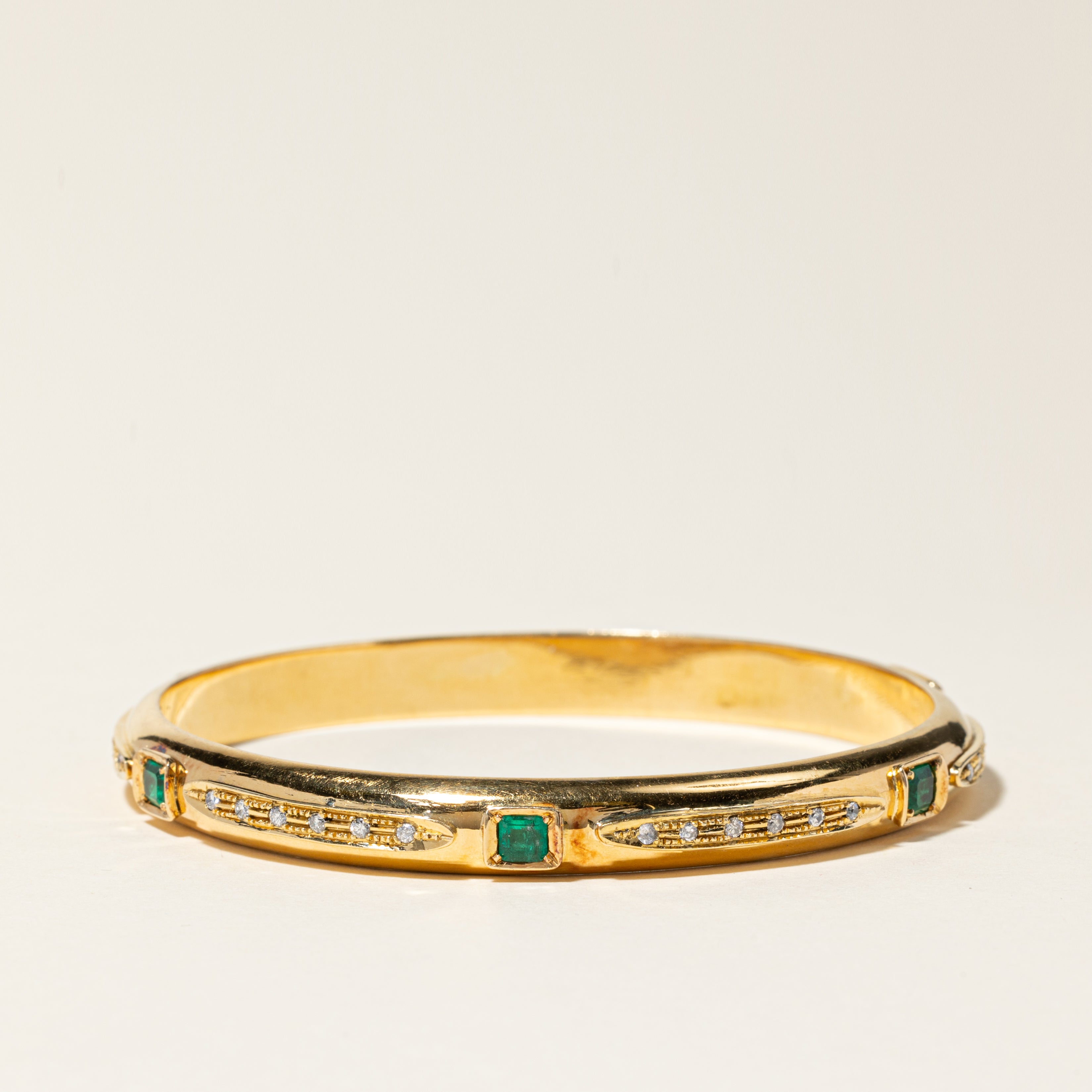 18K Yellow Gold Emerald & Diamond Bangle | 0.55ctw, 2.81ctw | 7.75" |