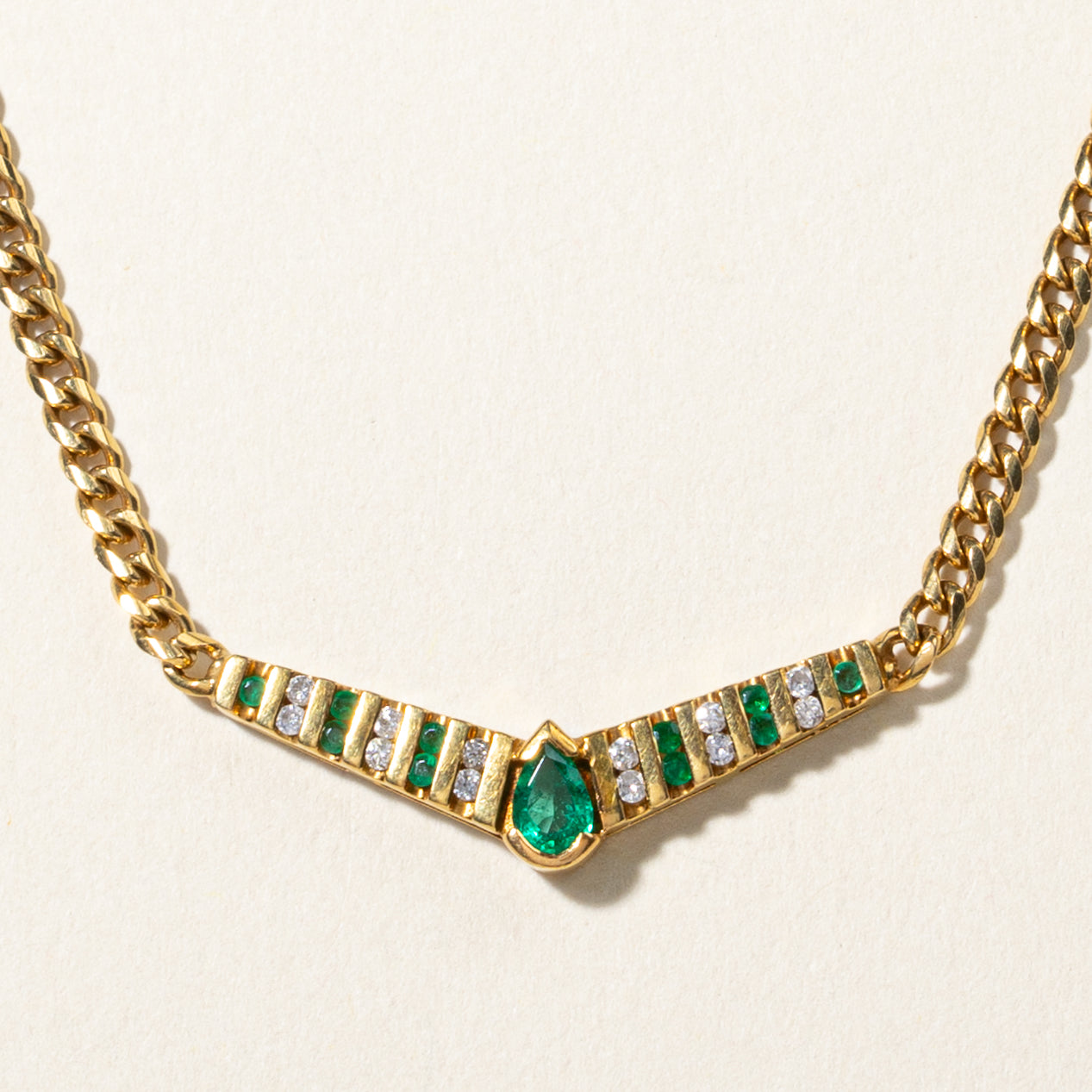 18K Yellow Gold Emerald & Diamond Necklace | 0.38ctw, 0.18ctw | 18.25" |