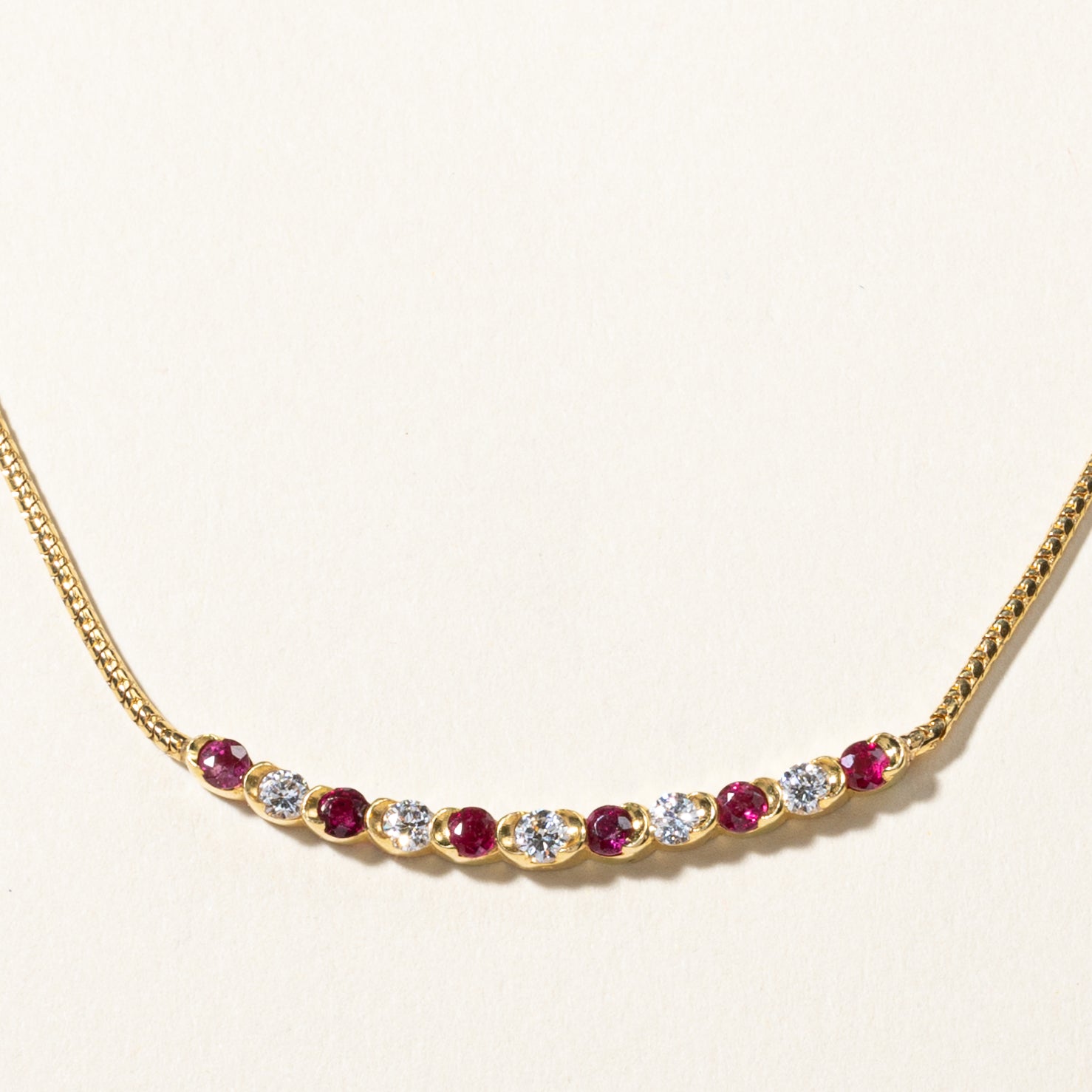 14K Yellow Gold Ruby and Diamond Necklace | 0.73ctw, 0.53ctw | 15" |