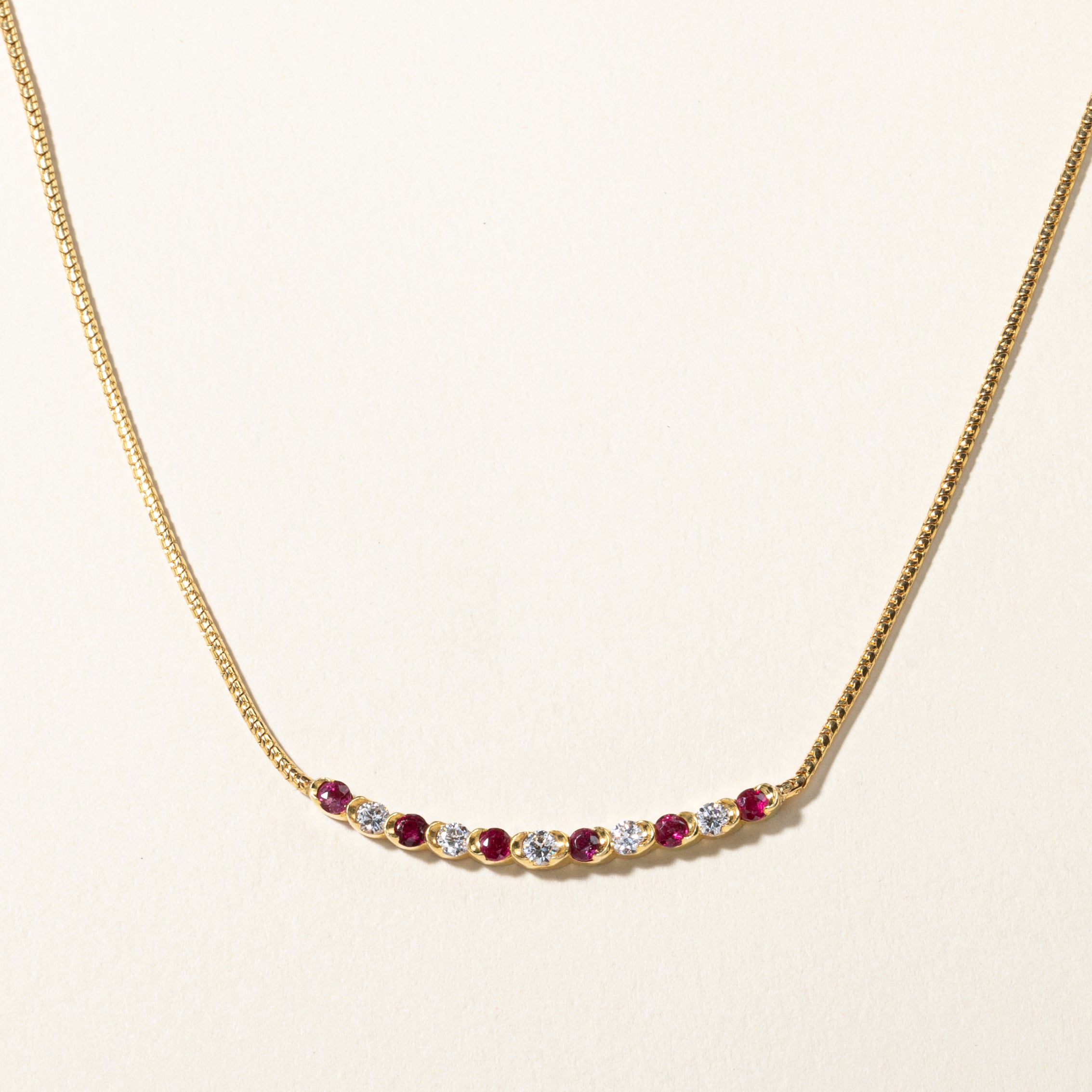 14K Yellow Gold Ruby and Diamond Necklace | 0.73ctw, 0.53ctw | 15" |