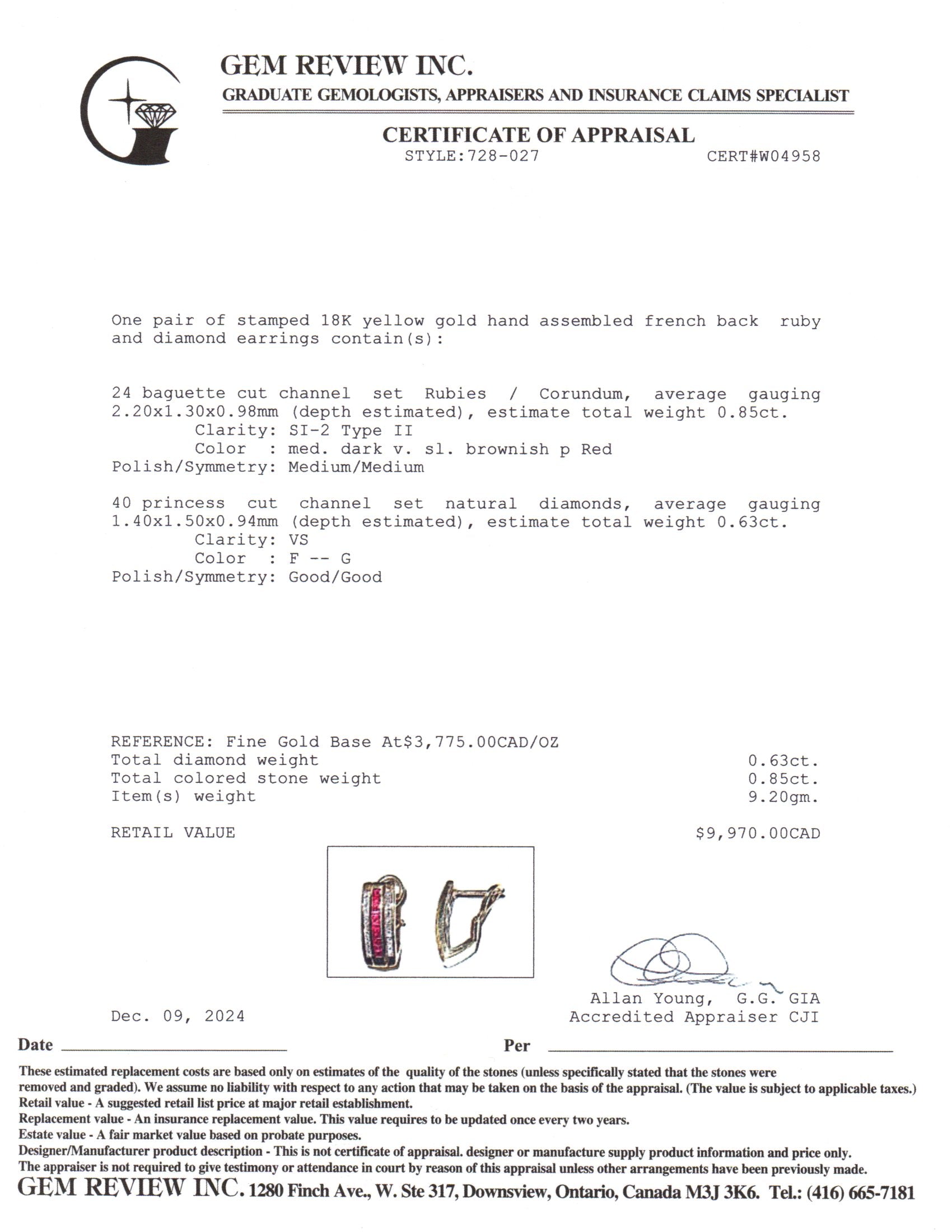 18K Yellow Gold Ruby & Diamond Earrings | 0.85ctw, 0.63ctw |