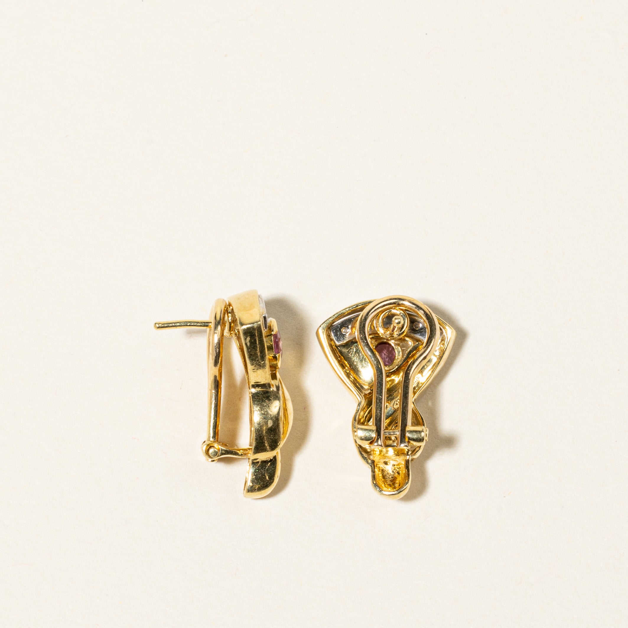 18K Yellow Gold Pink Sapphire & Diamond Earrings | 0.54ctw, 0.09ctw |