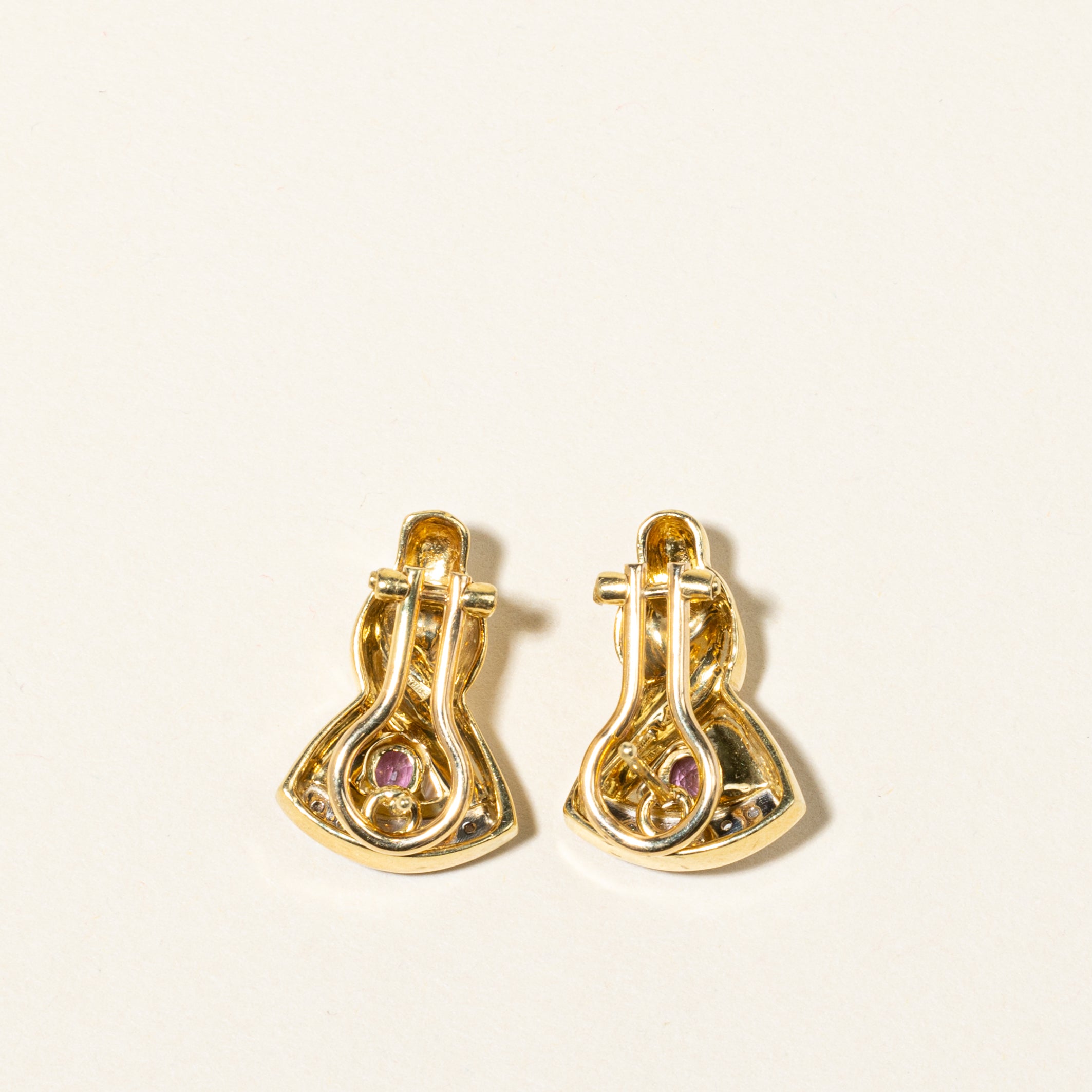 18K Yellow Gold Pink Sapphire & Diamond Earrings | 0.54ctw, 0.09ctw |