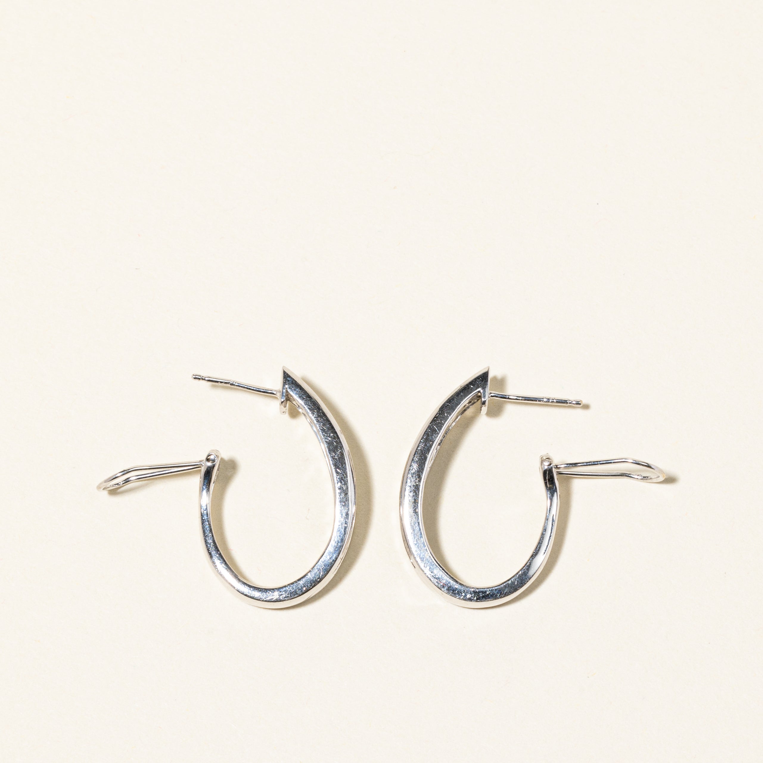 14K White Gold Diamond Oval Hoop Earrings | 0.90ctw |