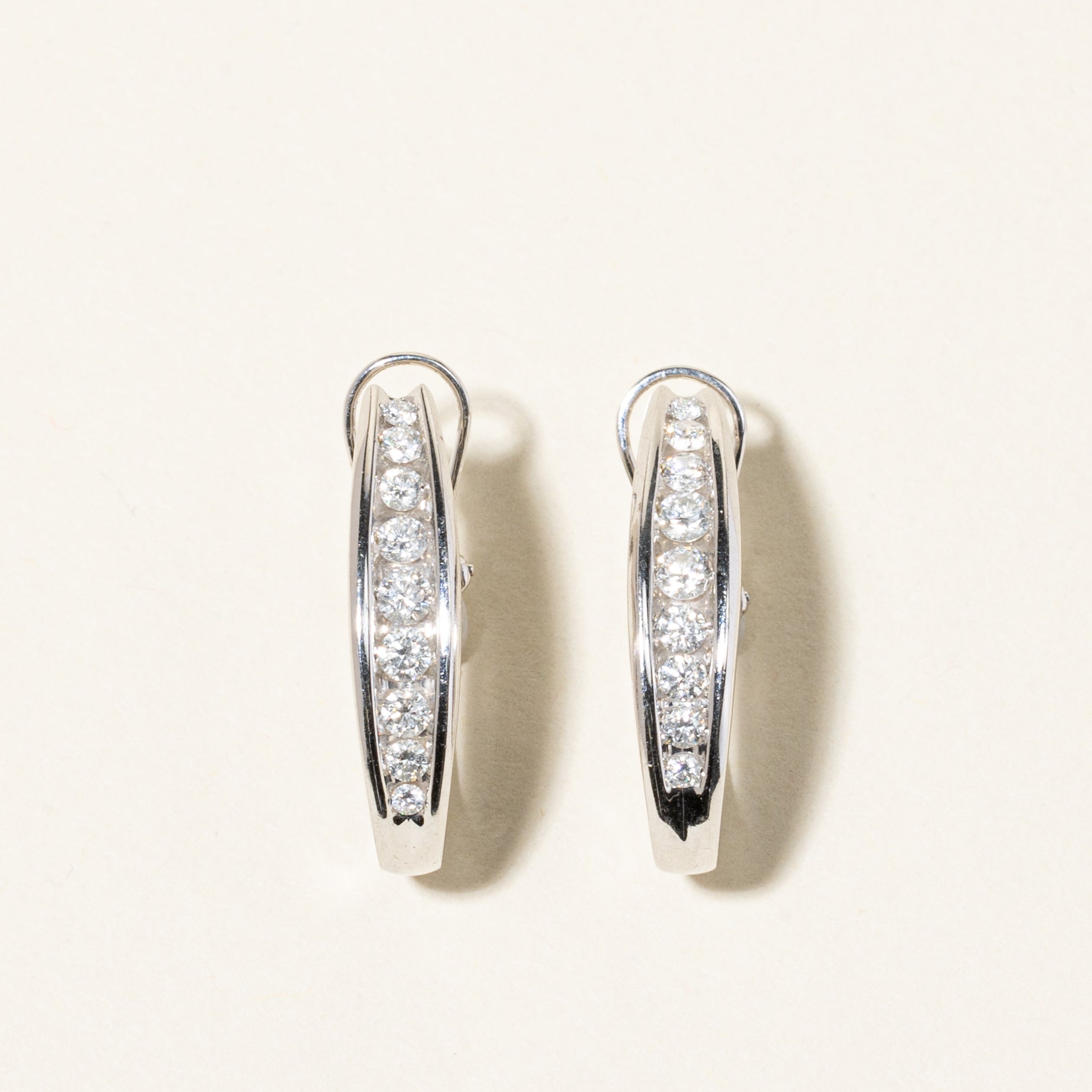 14K White Gold Diamond Oval Hoop Earrings | 0.90ctw |