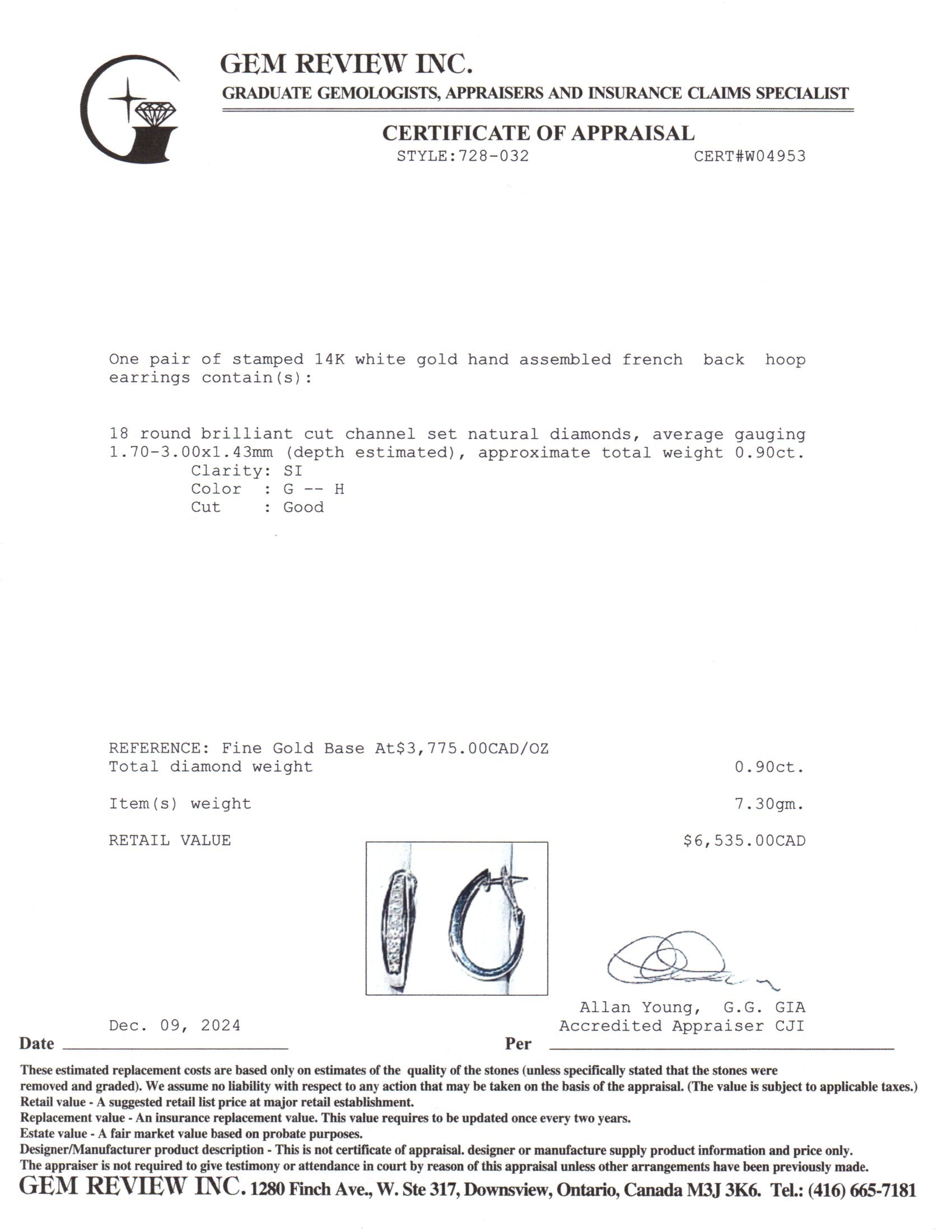 14K White Gold Diamond Oval Hoop Earrings | 0.90ctw |