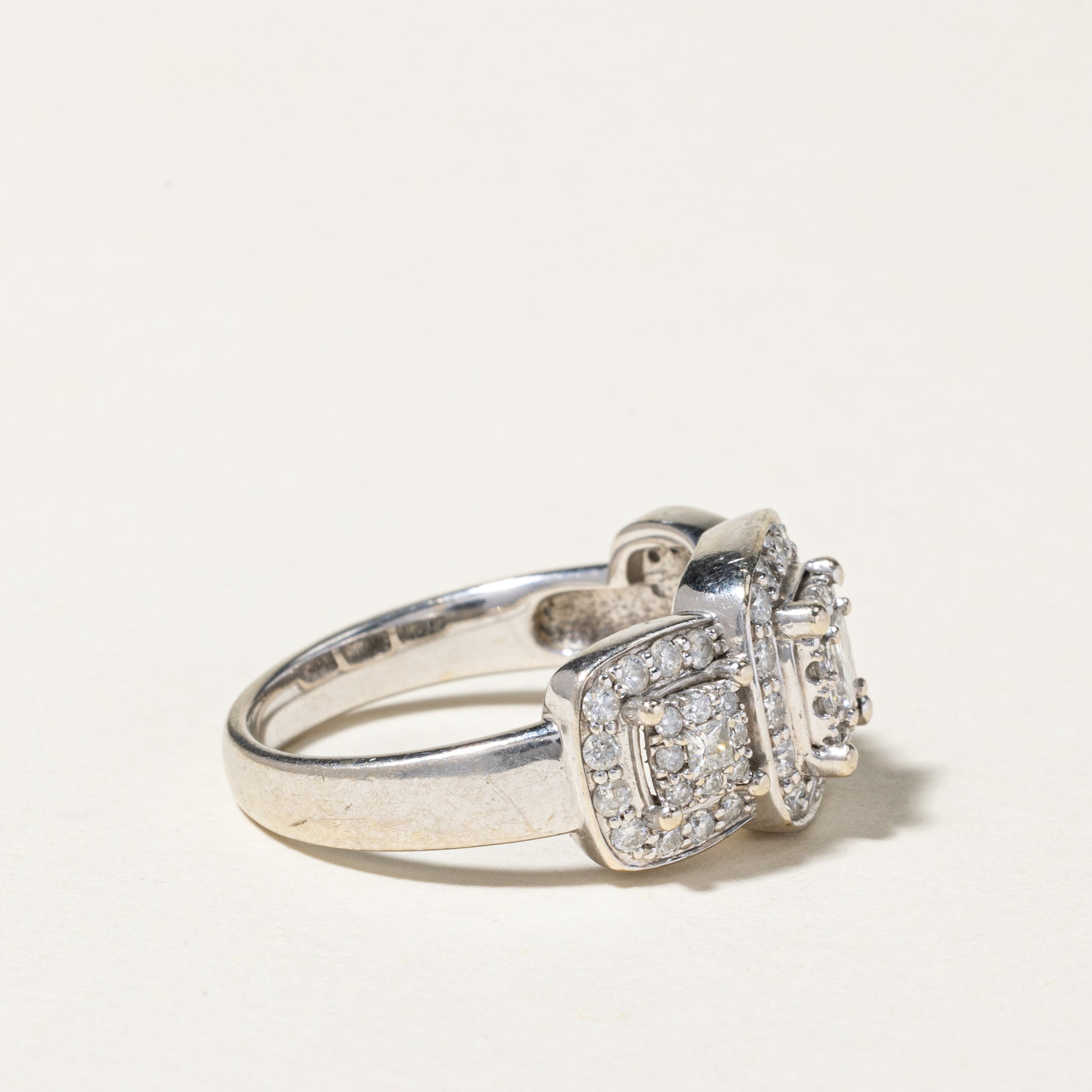 14K Three Stone Diamond Halo Ring | 1.00ctw | SZ 7