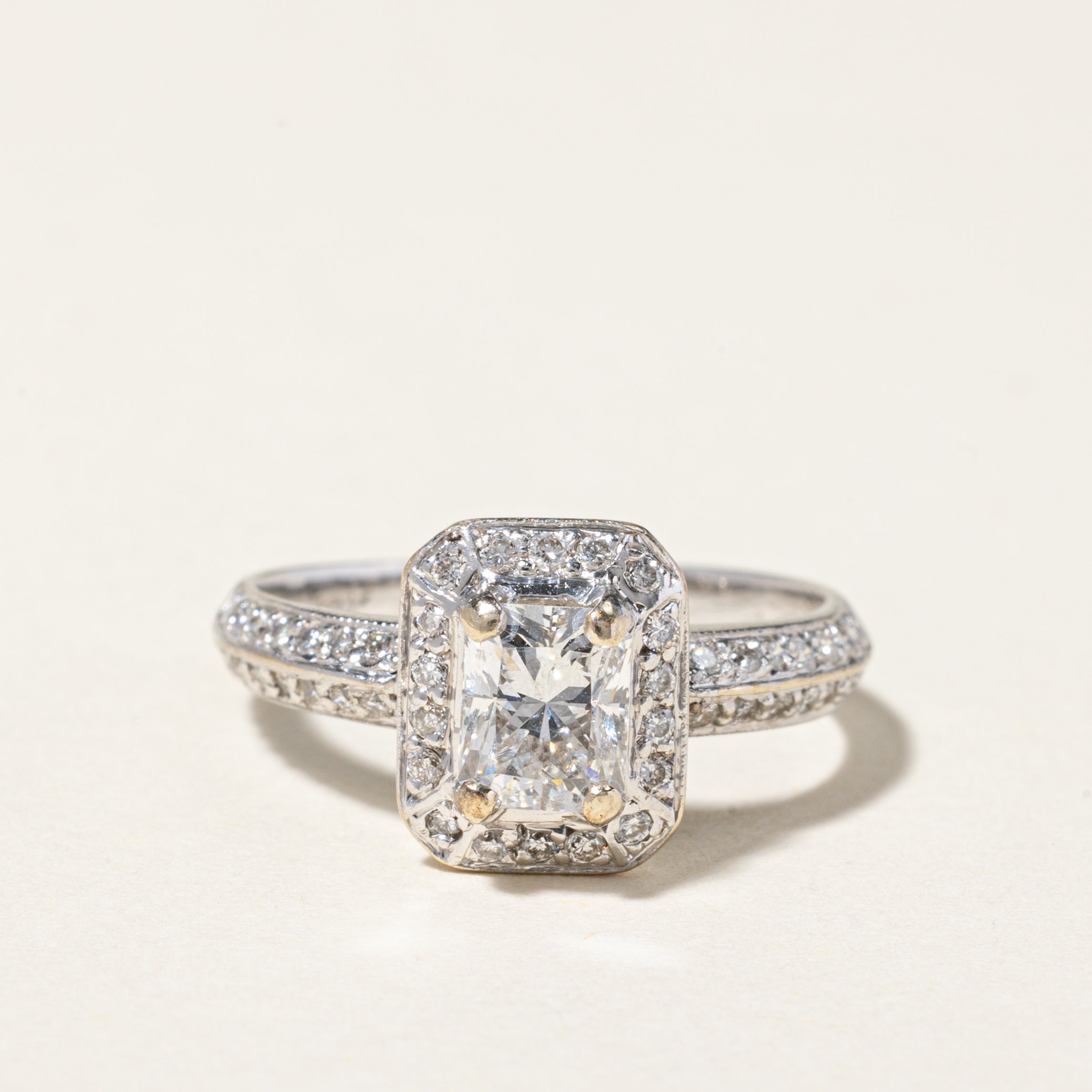 18K White Gold Radiant Cut Diamond Halo Engagement Ring | 1.14ctw | SZ 6.75