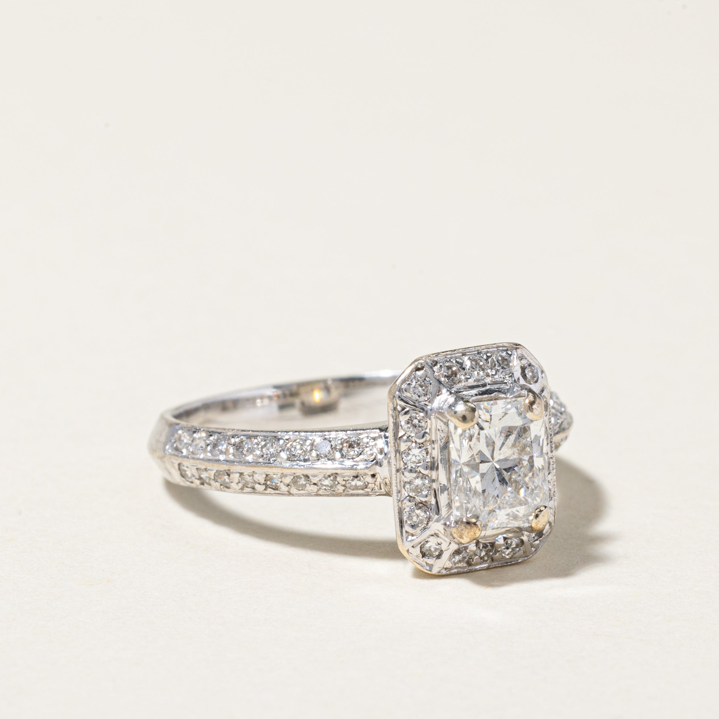 18K White Gold Radiant Cut Diamond Halo Engagement Ring | 1.14ctw | SZ 6.75