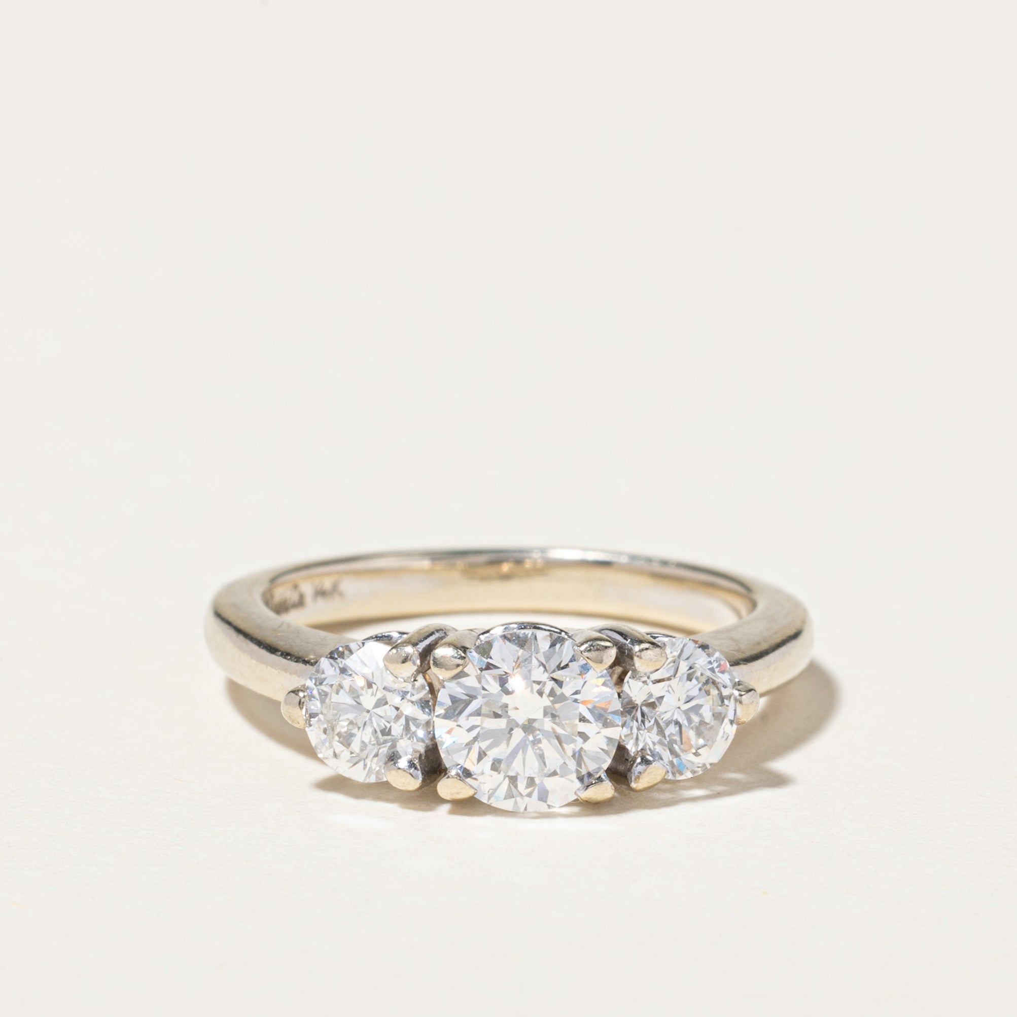 14K White Gold Three Stone Diamond Engagement Ring | 1.50ctw | SZ 5.75