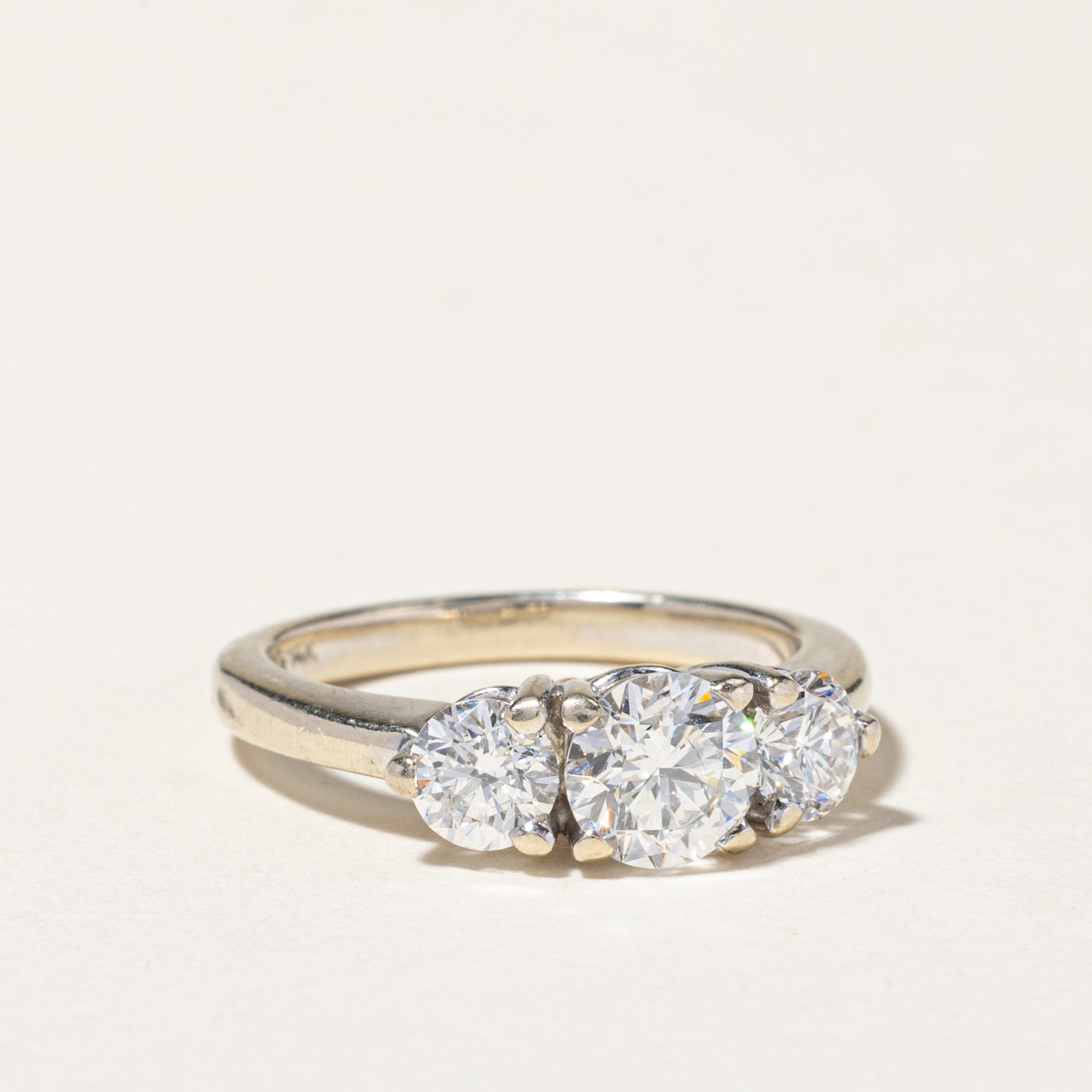 14K White Gold Three Stone Diamond Engagement Ring | 1.50ctw | SZ 5.75