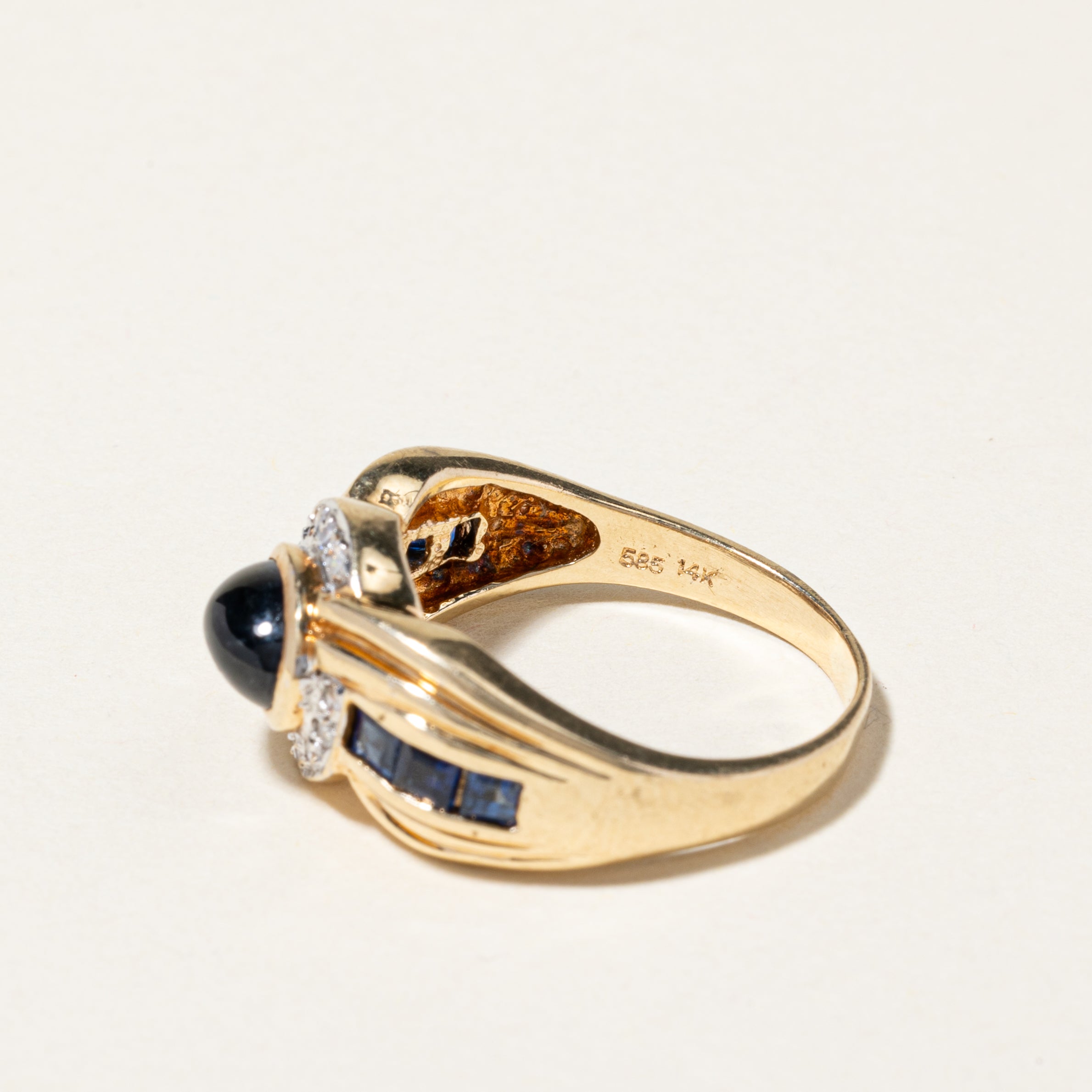 14K Yellow Gold Blue Sapphire & Diamond Cocktail Ring | 1.97ctw, 0.10ctw | SZ 6
