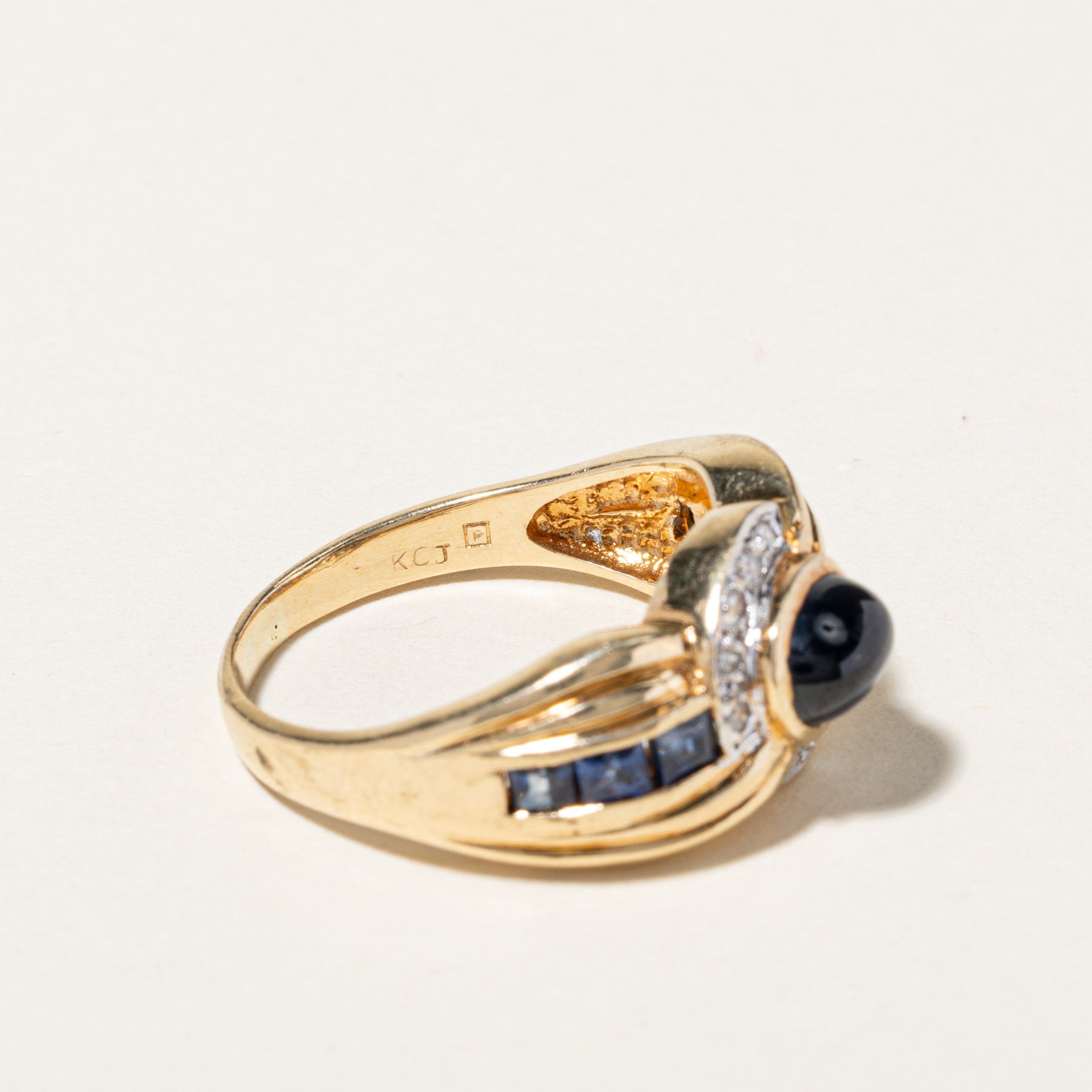 14K Yellow Gold Blue Sapphire & Diamond Cocktail Ring | 1.97ctw, 0.10ctw | SZ 6