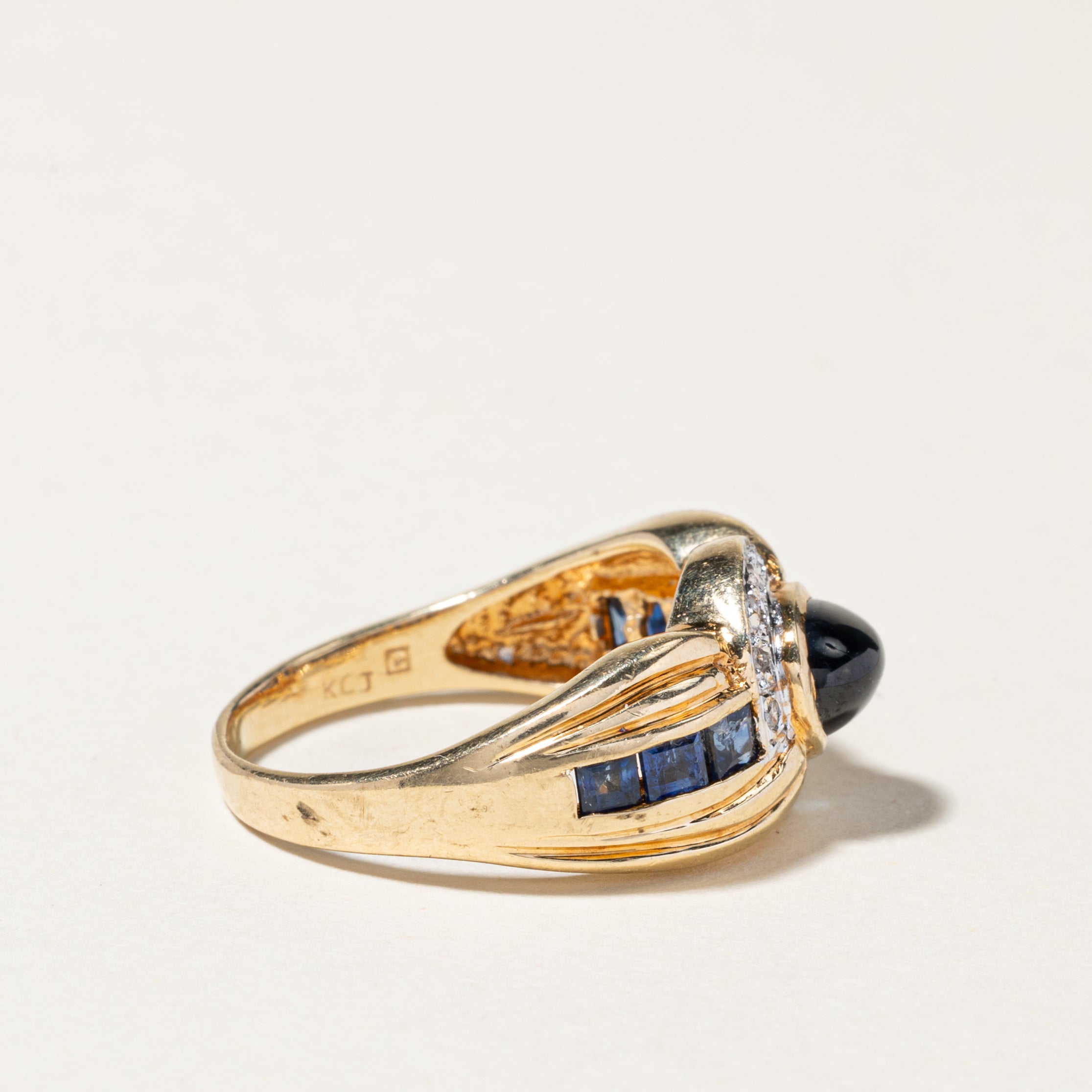 14K Yellow Gold Blue Sapphire & Diamond Cocktail Ring | 1.97ctw, 0.10ctw | SZ 6