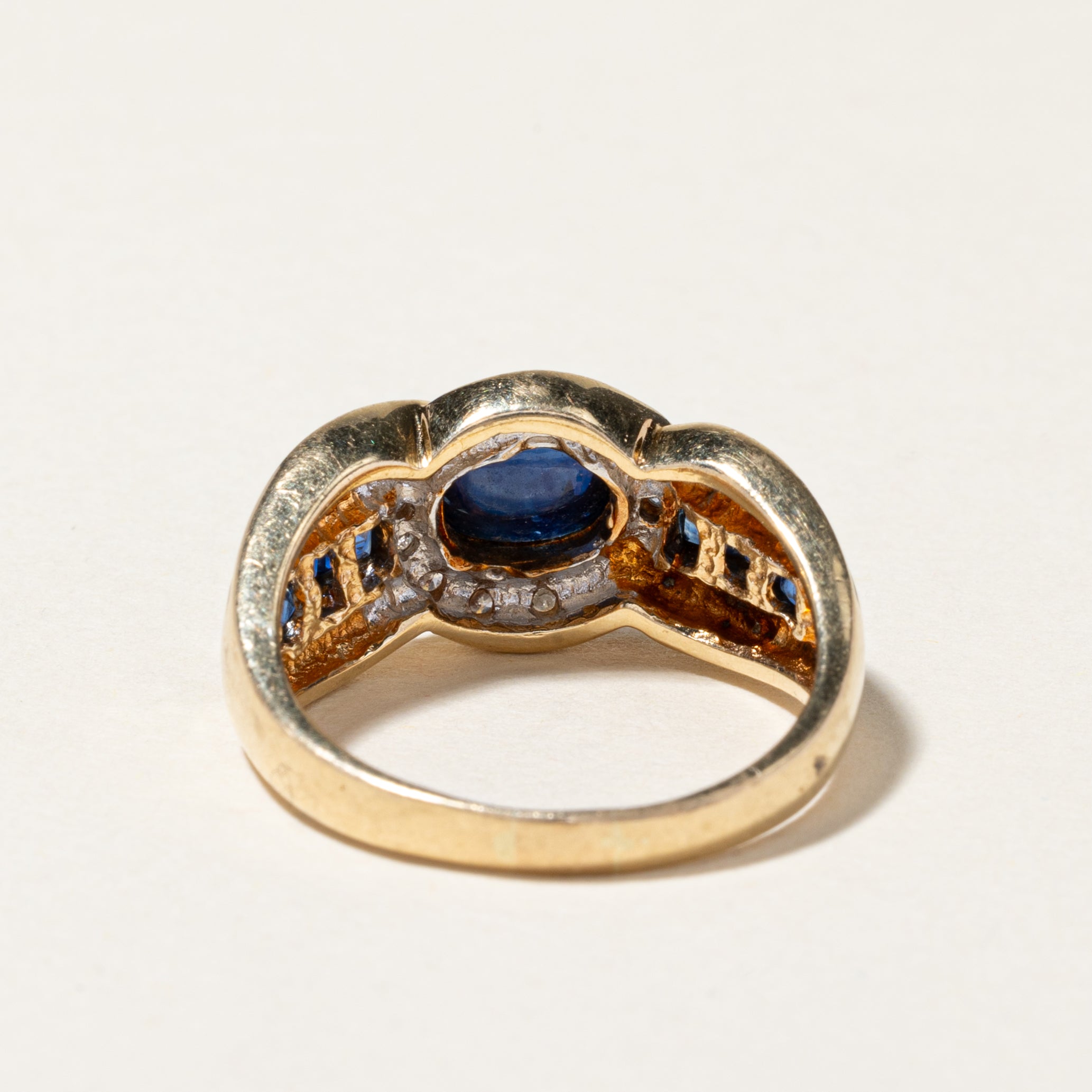 14K Yellow Gold Blue Sapphire & Diamond Cocktail Ring | 1.97ctw, 0.10ctw | SZ 6